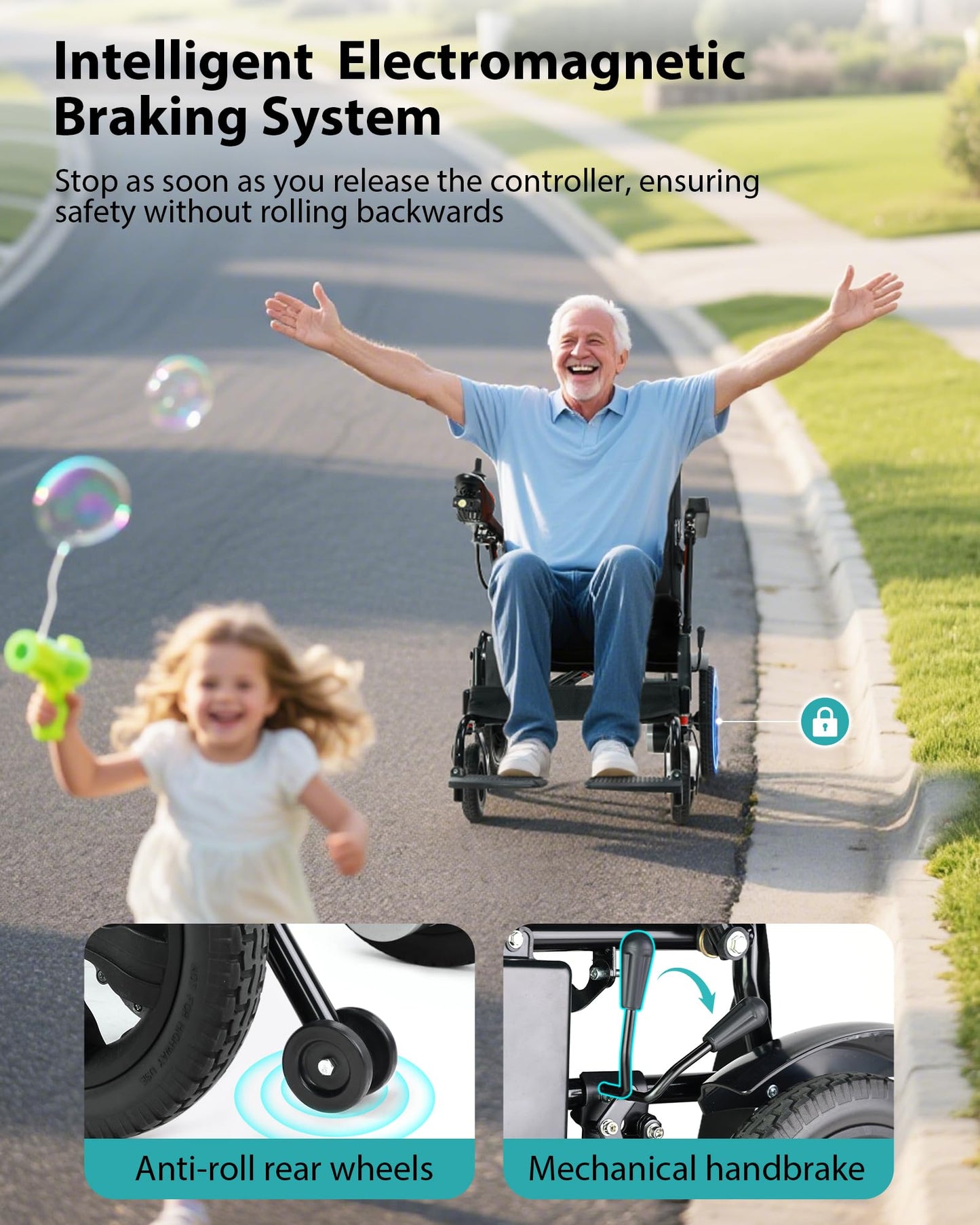 19'' Wider Electric Wheelchairs for Adults - 15 Miles Travel Range & Support 330 lb, Lightweight Foldable Motorized Wheelchair with Large Tire, 360W All Terrain Power Wheelchair for Home/Outdoor