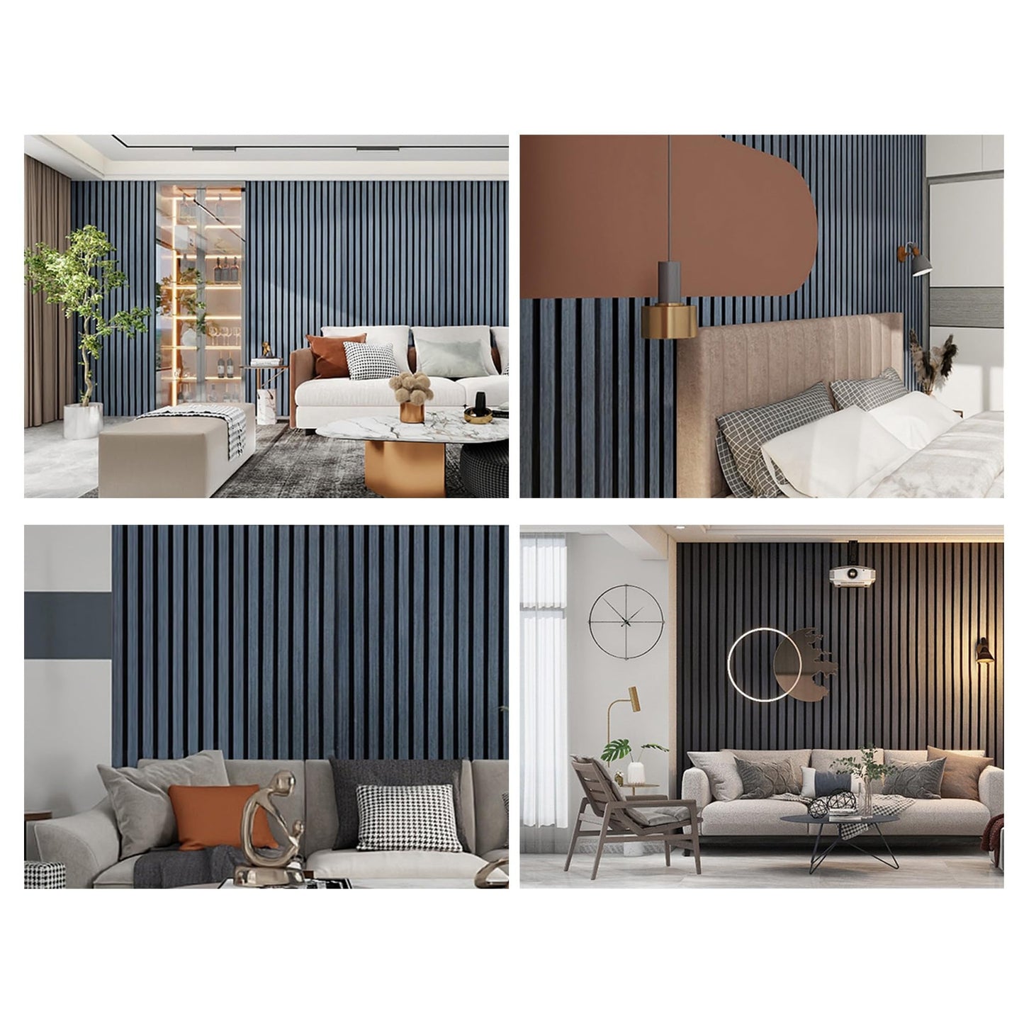 3D Fluted Sound Absorbing Acoustic Wood SLAT Wall Panels | Wall Panels for Interior Wall Decor | Luxury Wood Veneer Panel | 94.48 * 23.62in | 2PCS Coverage | Matte Black