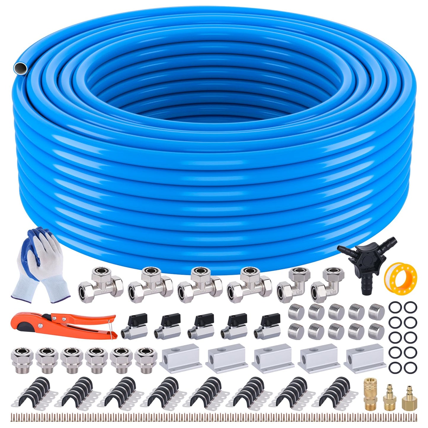MOLAVIEE Compressed Air Line Kit, 3/4 Inch ID x 200FT HDPE-Aluminum Compressed Air Piping System, Garage Air Compressor Line Kit Accessories for Shop | 200 PSI | 170PCS