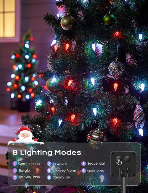 Brightown Solar C6 Strawberry String Lights - 50 LEDs Red & White | 22.64ft Outdoor Christmas Decor