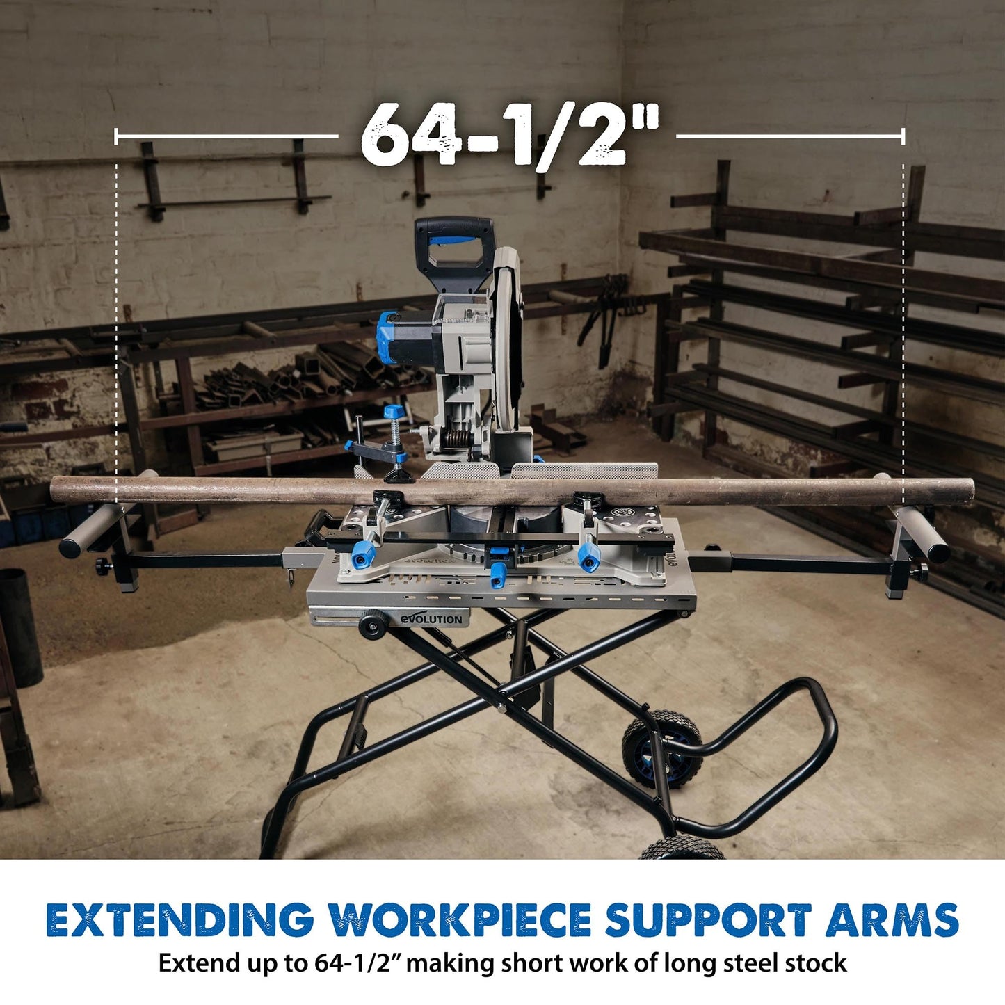EVOLUTION MCSSTAND | Mitering Chop Saw Stand with Powerlift Assist | Heavy-Duty Steel Frame | All-Terrain Wheels | Compatible S14MCS, S355MCS, S355CPSL, S14CPS, S15CPS | Gas-Strut Lift