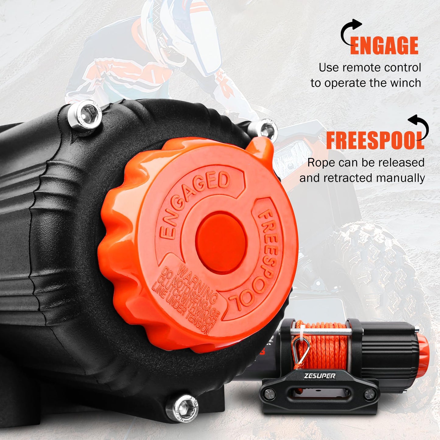 ZESUPER 4500 lb Winch Waterproof IP67 Electric Winch with Wireless Remote Synthetic Winch Rope Hawse Fairlead Handheld Remote ATV UTV Winches 12V Portable Power Winch