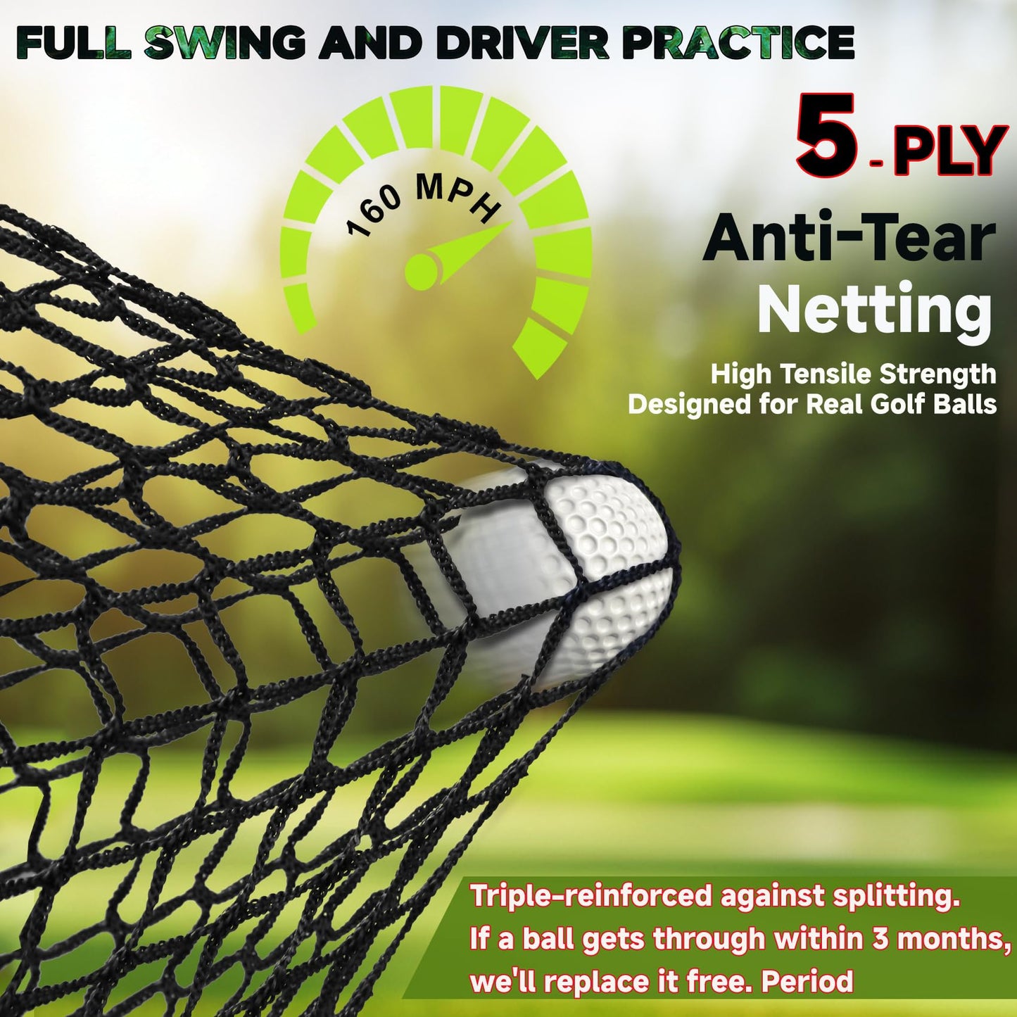 10x7ft Golf Hitting Practice Net for Real Golf Balls, Heavy Duty Driving Training Cage with Reinforced 7-Layer Mesh & Mat, Portable Backyard Net for Indoor Outdoor to Improve Your Swing