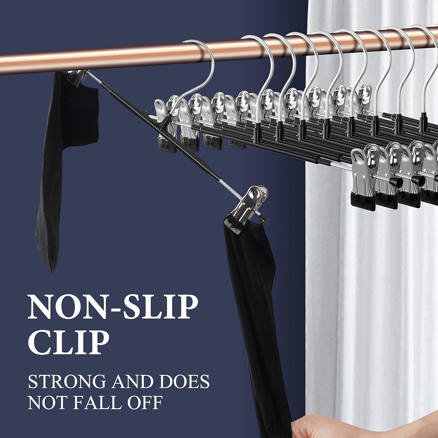 Skiennix Pants Hangers with Clips - Adjustable Heavy Duty Non-Slip Design | 20 Pack, Black, 12 Inch