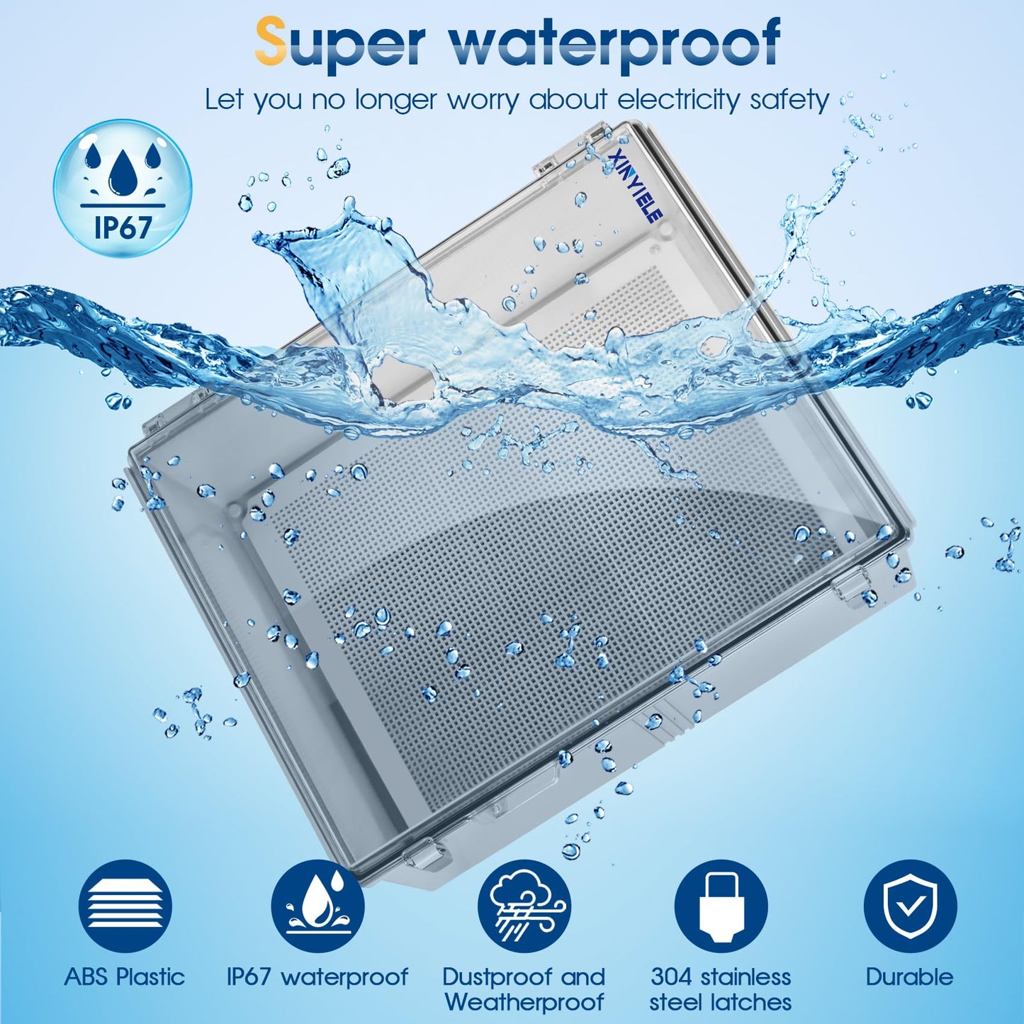 XINYIELE Waterproof Outdoor Project ABS Plastic Junction Box IP67 Weatherproof Dustproof Enclosure with Hinged Cover, Mounting Plate,Wall Brackets for Power Project (Clear,19.7"x15.7"x7.9")