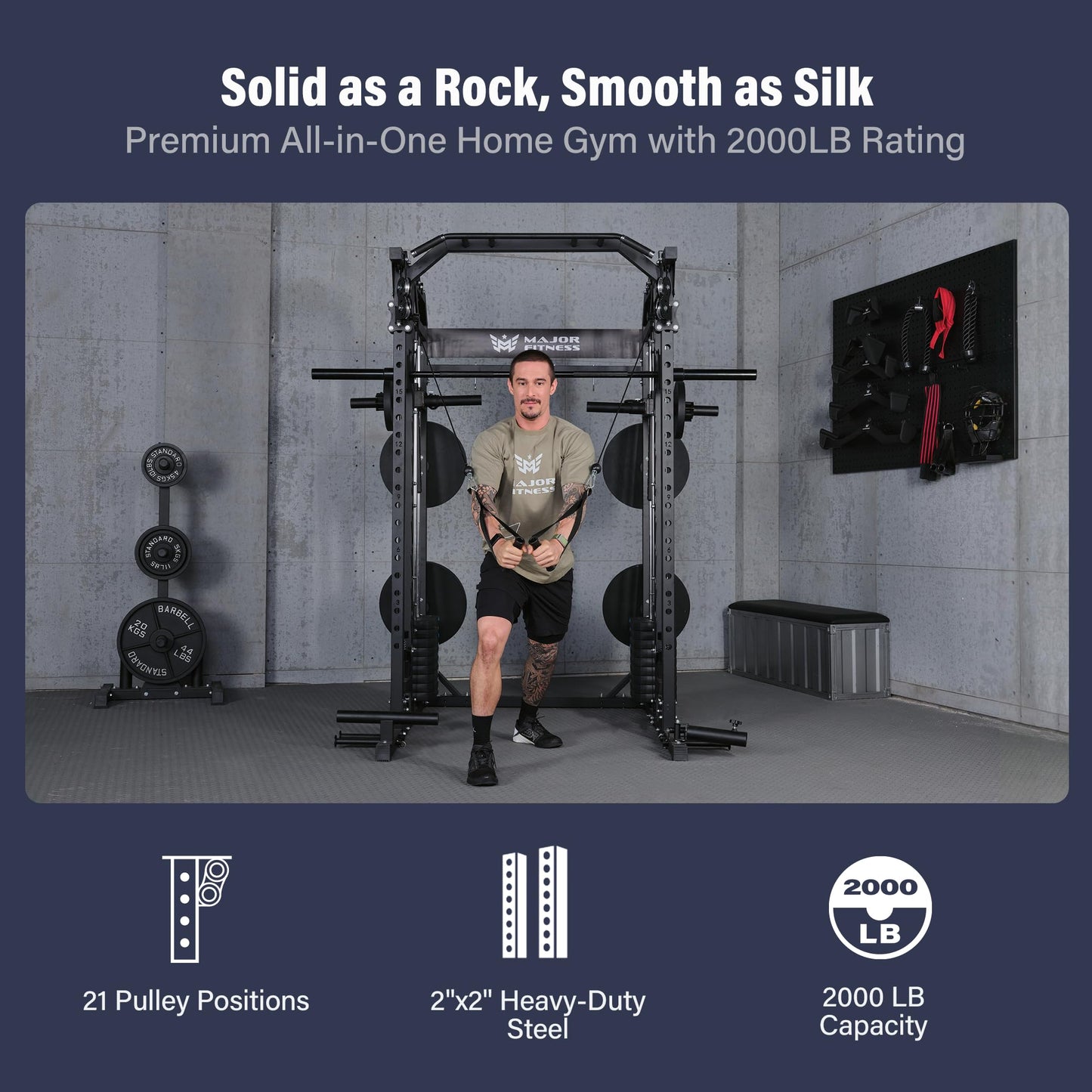 Major Fitness Drone2 Premium Training Smith Machines– All-in-One Home Gym Squat Rack with Aluminum Pulley Set , Weight Bar, Dual LAT Pull-Down Systems (SL D2AW ONLY)