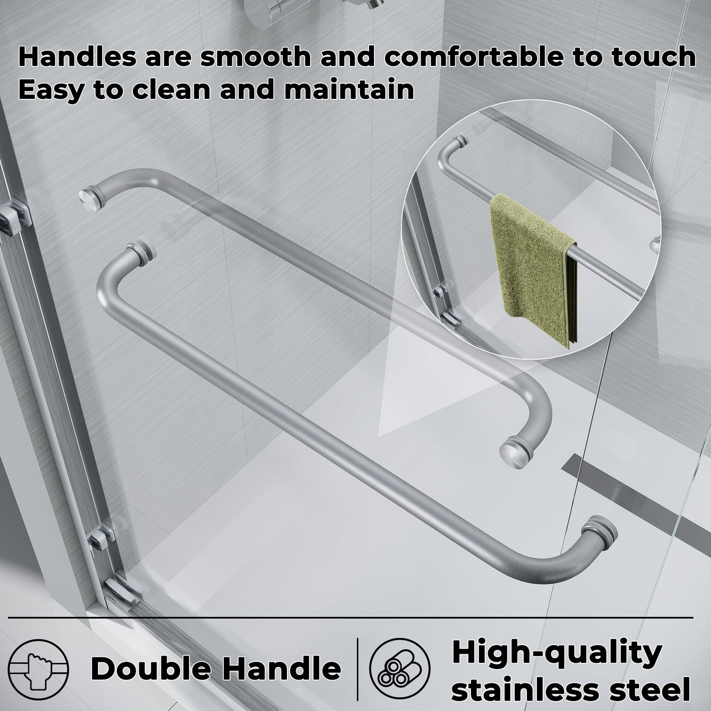 Carvmpin Glass Double Sliding Shower Door, 44-48" W X 72" H Semi-Frameless Shower Doors for Walk in Shower, with 1/4 Inch SGCC Clear Tempered Glass, Brushed Nickel