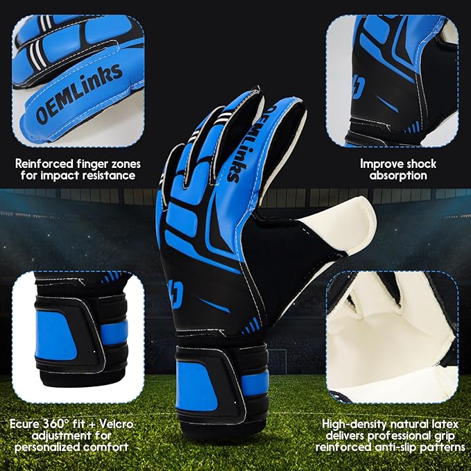 Youth&Adult Goalie Goalkeeper Gloves with Finger Protection Breathable Soccer Gloves with Strong Grips，6 Colors，Sizes 7-10