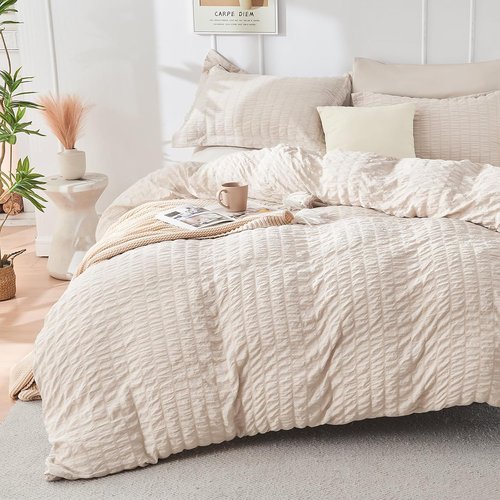 HYMOKEGE King Comforter Set - Beige Oversized 7-Piece Luxury Bedding Set for All Seasons | Includes Comforter, Sheets, Pillowcases & Shams