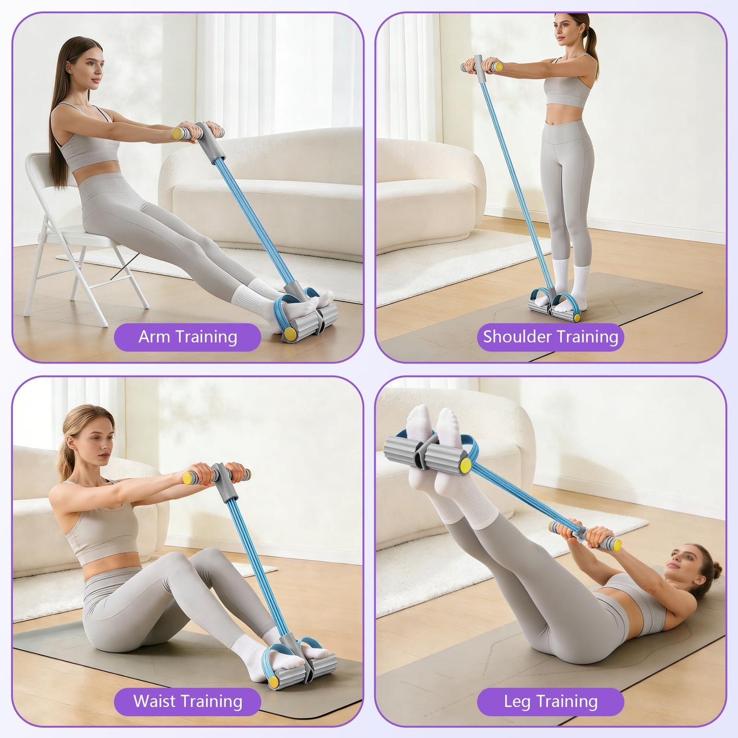 Upgraded Pedal Resistance Band with Handle, Soft Durable Fashion Puller Exercise with Thickened 6 Tension Ropes, Tube Pedal Resistance Device for Abdomen, Waist, Arm, Leg, Core/ABS (Gray & Blue)