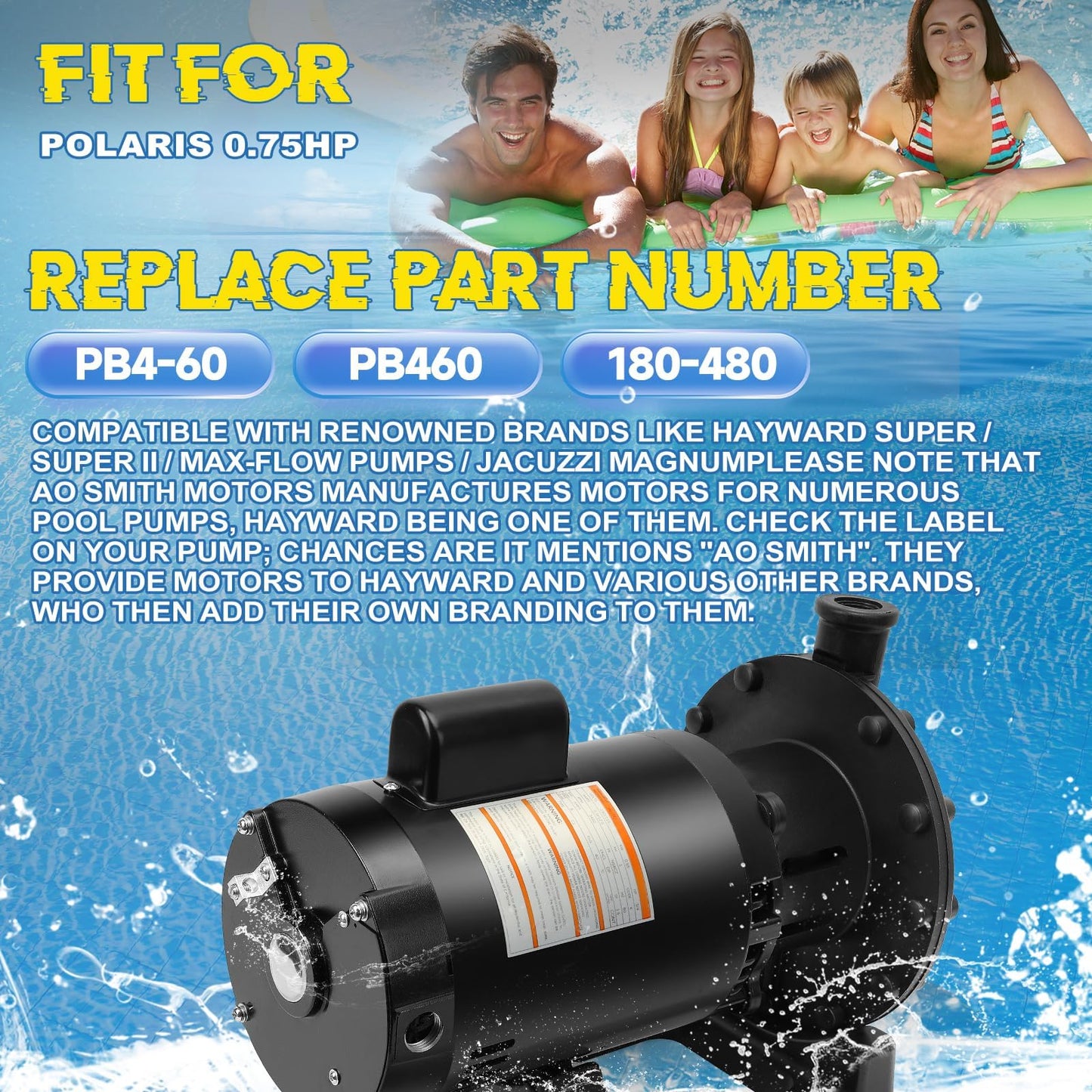 PB4-60 3/4 HP Booster Pump 115/230V 3450RPM, Compatible with Polaris 280 380 480 Pressure Pool Cleaners