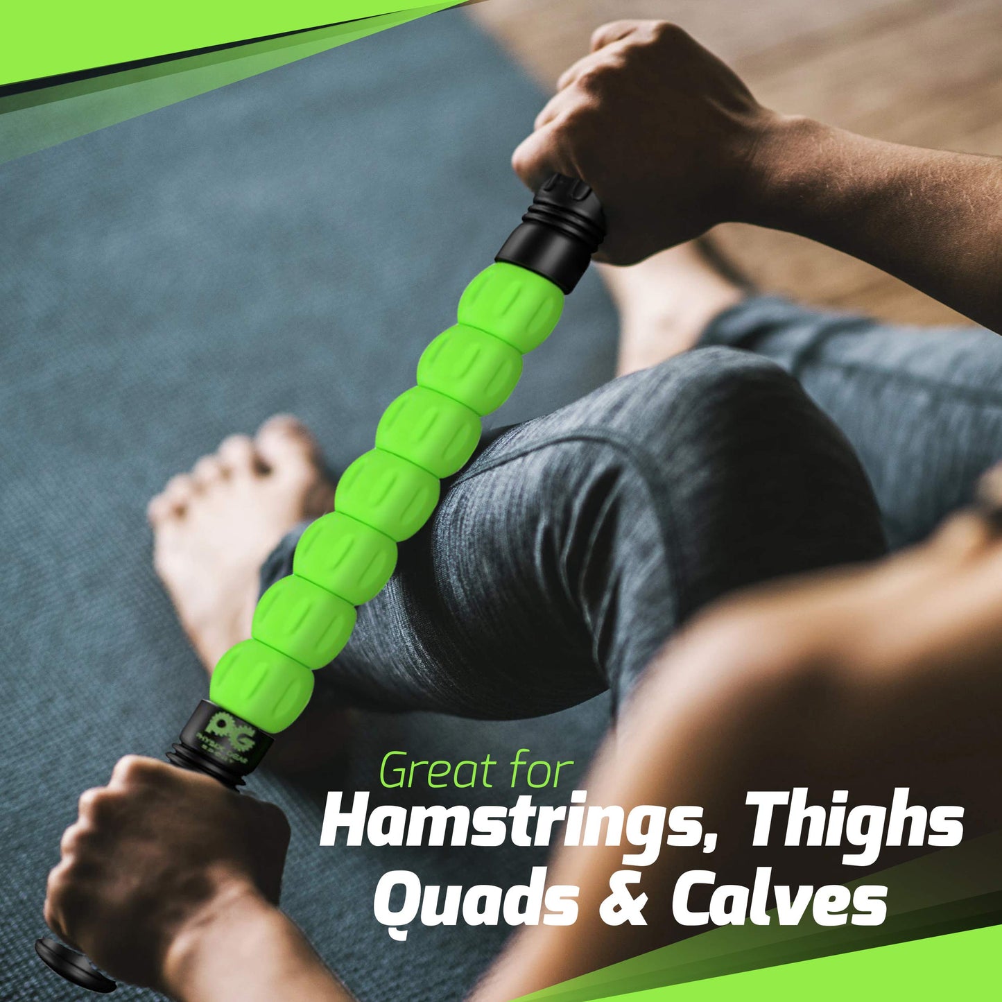 Physix Gear Roller Stick - Muscle Roller Massage Stick for Legs, The Stick Massage Roller for Deep Tissue Massaging Stick for Athletes, Physical Therapy Muscle Roller, Recovery Stick Roller, Green