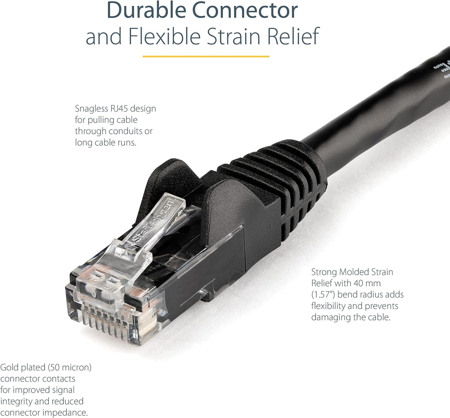 1ft CAT6 6 -250Mhz 100W RJ45 (N6PATCH1BK) StarTech Ethernet Cable - Black CAT Gigabit Ethernet Wire PoE UTP Network