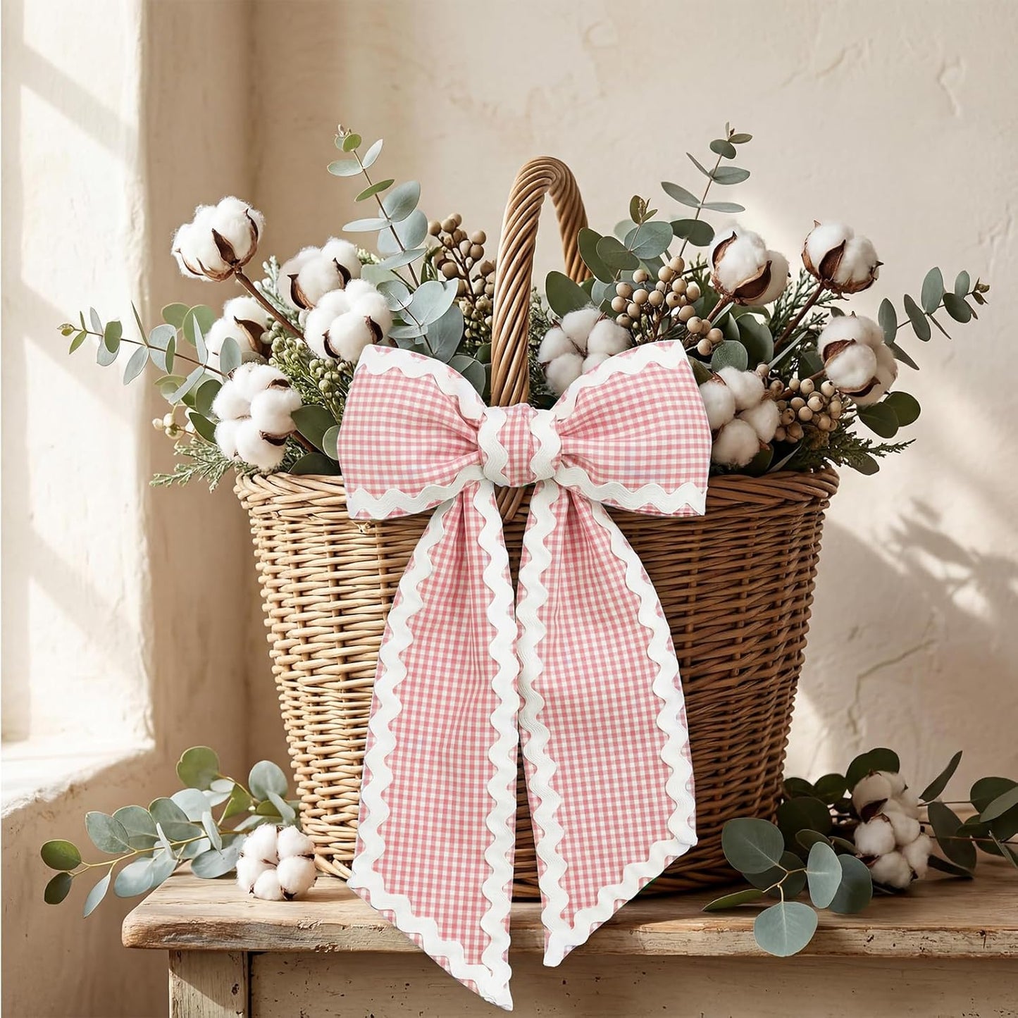 Regine Switzerland Easter Wreath Bows - Pink Buffalo Plaid Ribbon Bowknot for Front Door Decor