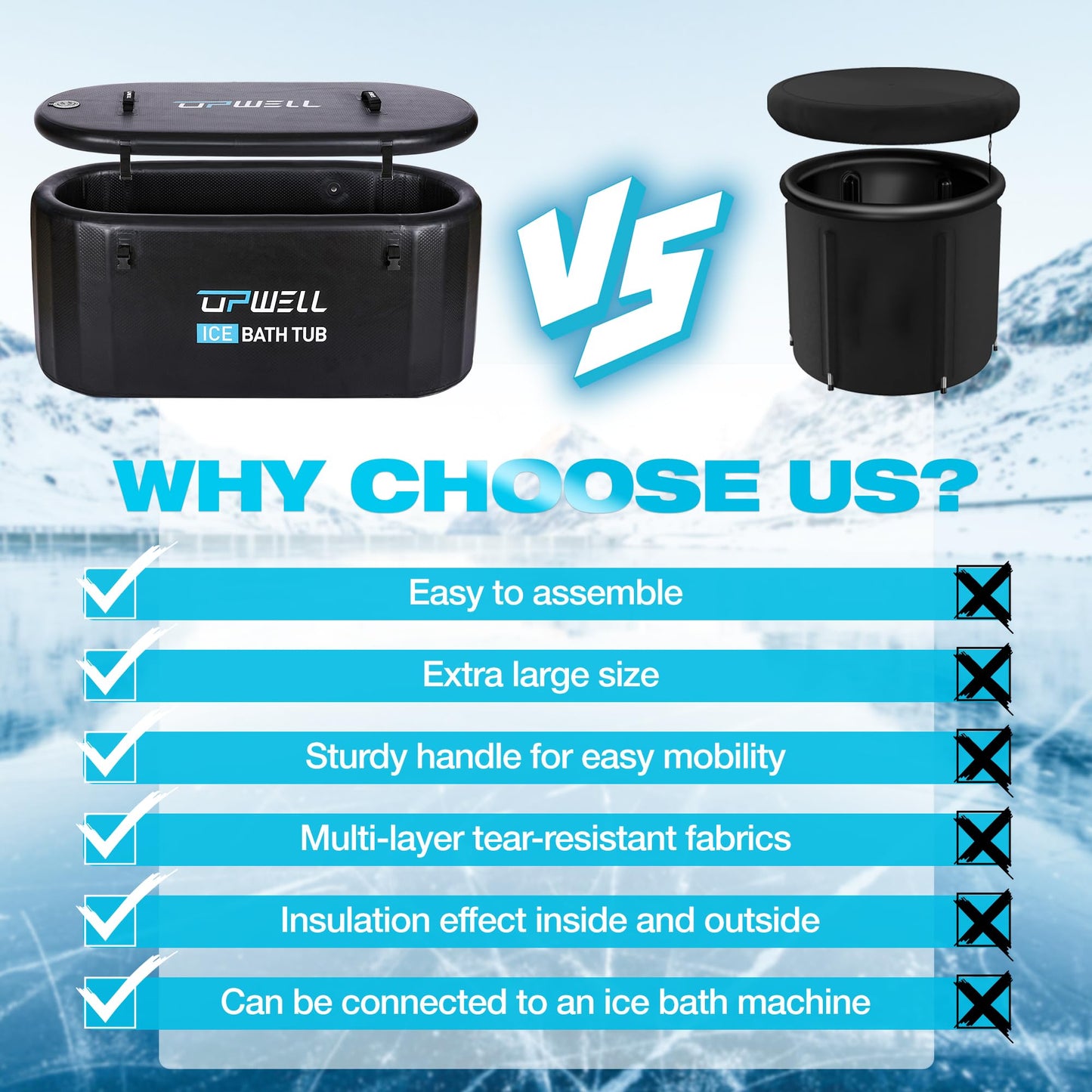 UPWELL Cold Plunge Tub Large Portable Oval Inflatable Ice Bath with Cover Tub for Cold Water Athletes Large Baths for Therapy Recovery at Home or Outdoors Ice Plunge Black