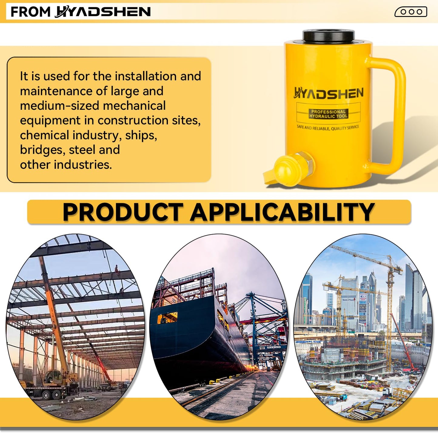 HYADSHEN 20T 4" Stroke Hydraulic Hollow Cylinder Jack - Industrial Hydraulic Lifting Cylinder for Machinery and Shipbuilding
