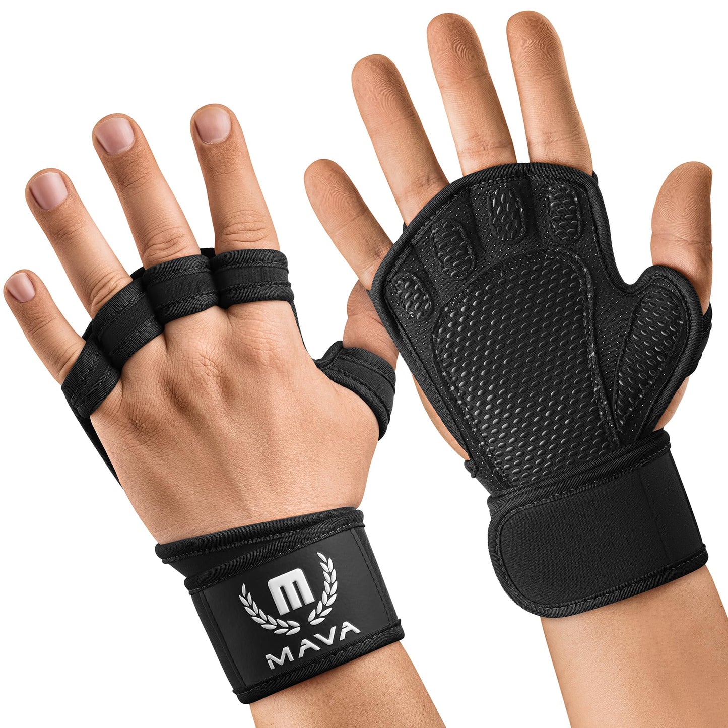 Mava Sports Open Gym Gloves with Integrated Wrist Support – Padded Weight Lifting Gloves for Men & Women – Silicone Grip Fingerless Workout Gloves for Cross Training & Fitness – 1 Pair