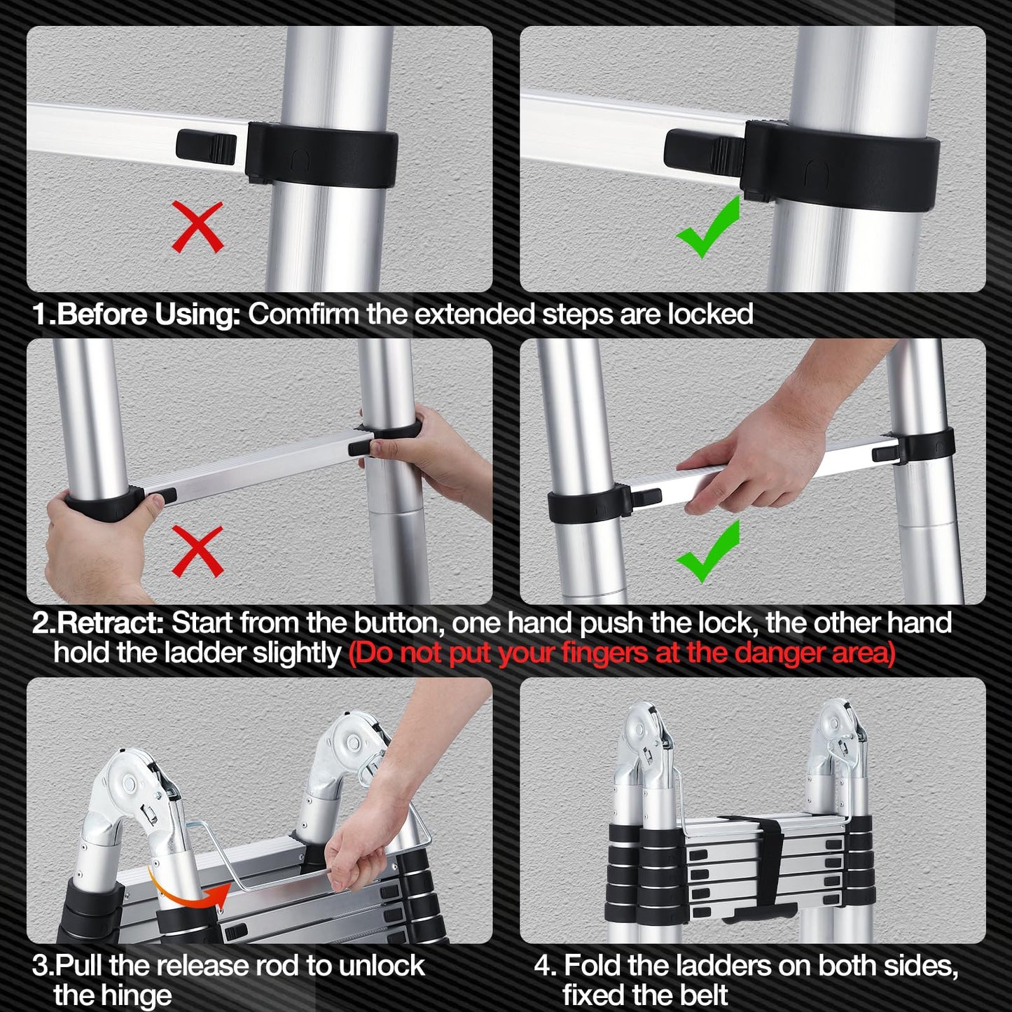 GAOMON Telescopic Ladder - 18.5 FT Aluminium Telescoping Ladders with Non-Slip Feet and Stabilizers, a Frame Collapsible Ladder, Portable Extension Ladders for Indoor Outdoor Working Household