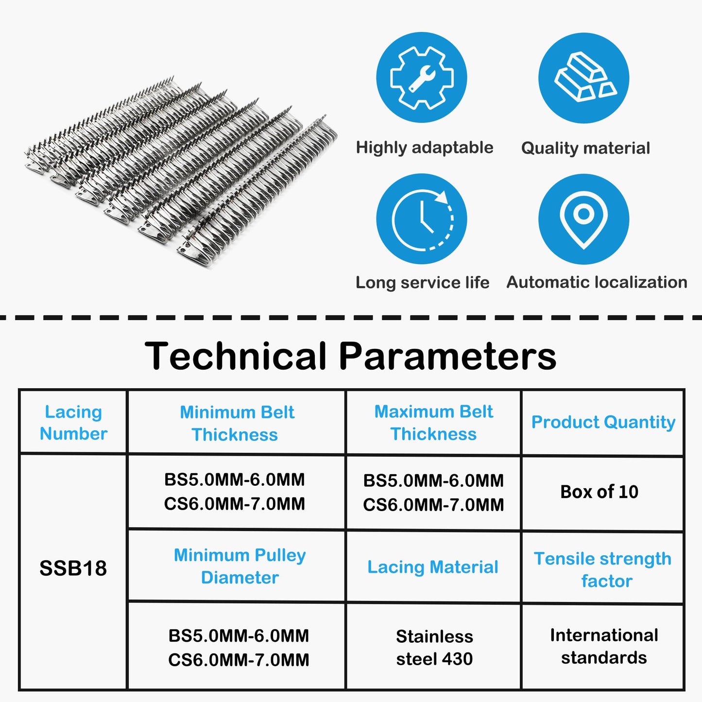 Conveyor Belt Lacing Fastener Set, 5-6mm High Performance Fasteners for Spliced Belts, 10pcs Stainless Steel Rivet Fasteners Belt with 5 Pins