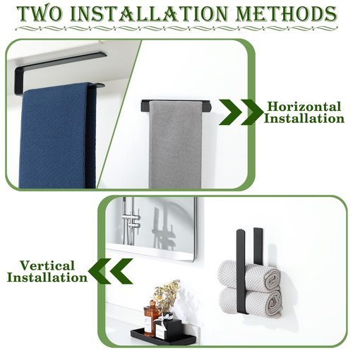 Alise Hand Towel Holder Self Adhesive Towel Bar Towel Hanger for Bathroom Wall,SUS304 Stainless Steel Towel Rack Towel Ring for Kitchen Cabinet Glass Door Wash Basin Side,Matte Black,No Drilling