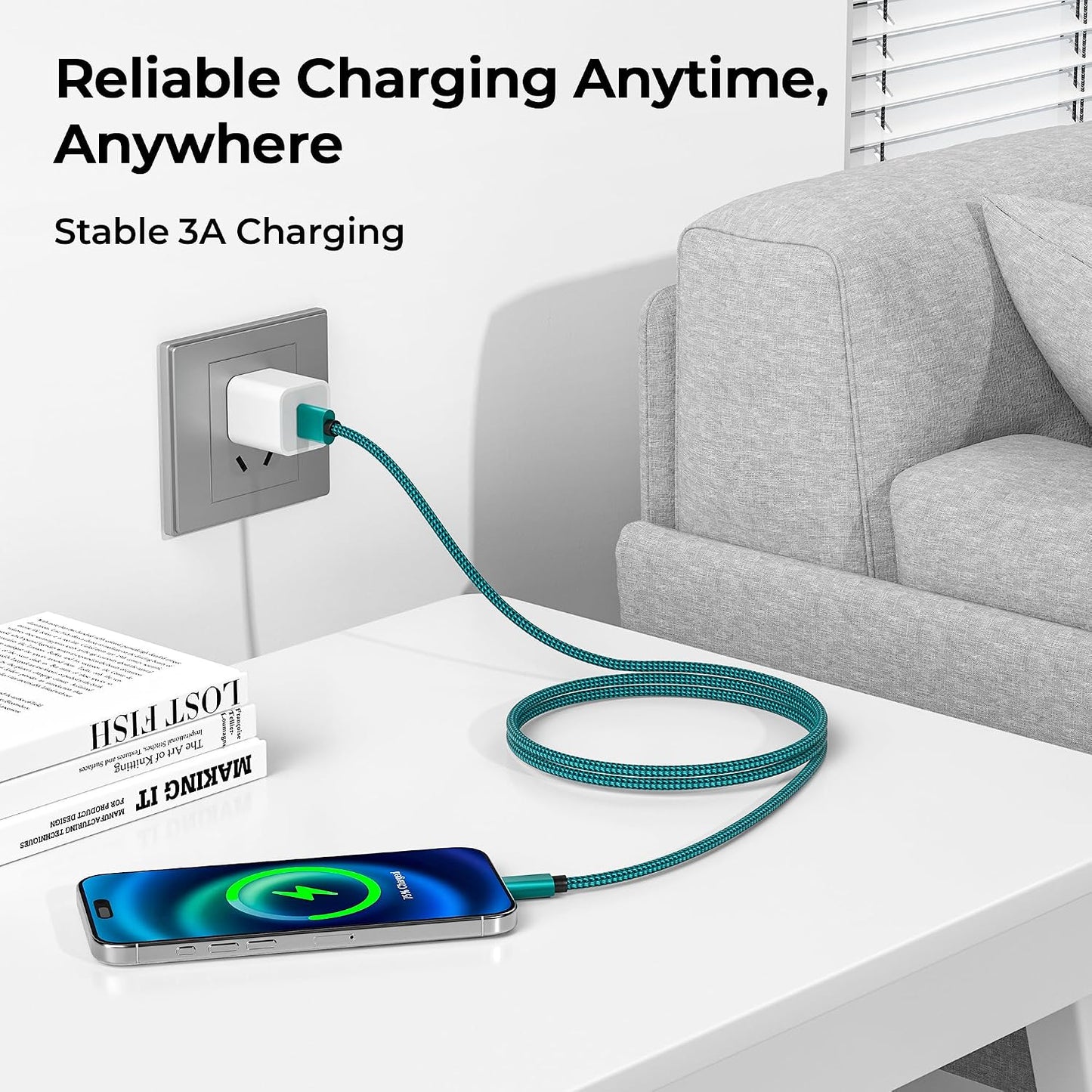 17 16 17e 15 10 4 5,Samsung S26 S25 S24 S23,Green,3Pack 3.3/6.6/10FT(1/2/3M) Basesailor for iPhone Pro Max Charger