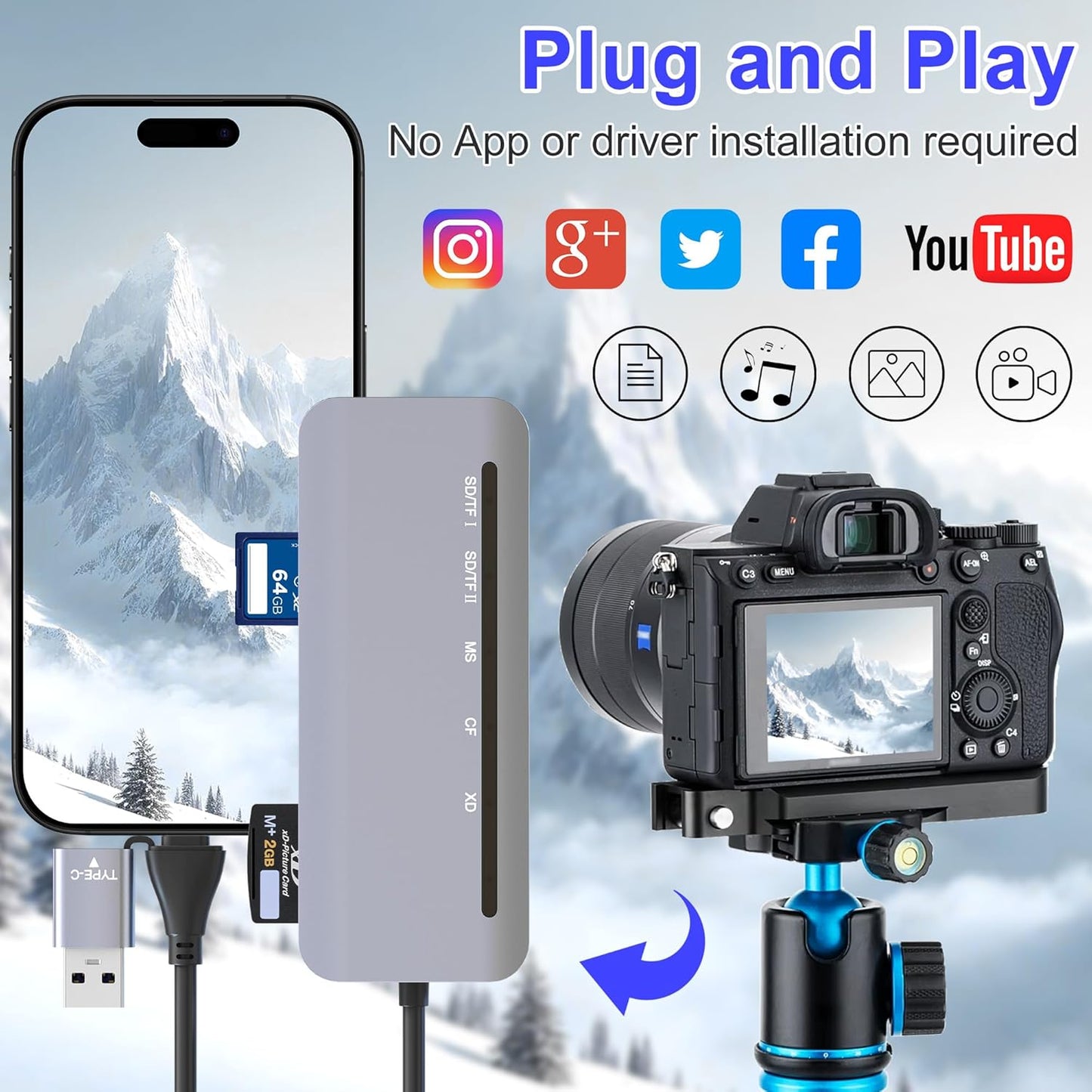 Suejezt 7 1 17/16/15, Memory Stick Pro Duo Card Reader, in USB-A/USB-C Multi Memory Card Reader for SD/TF/MS/XD/CF