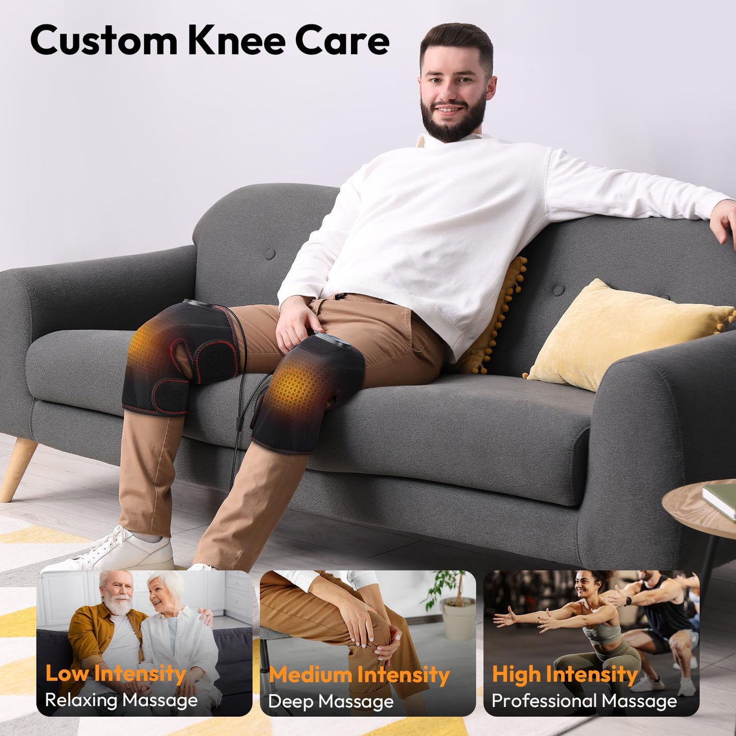 QUINEAR Knee Massager for Pain Relief,Air Compression Heating Pad for Knee,Heated Knee Warmers Wrap, 3 Modes & 3 Intensities
