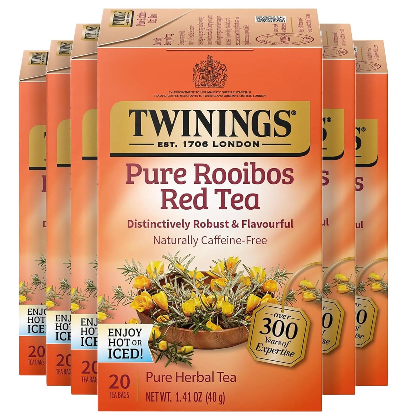 Twinings Rooibos Red Herbal Tea - Sweet & Uplifting Aroma, Caffeine-Free | 120 Individually Wrapped Bags