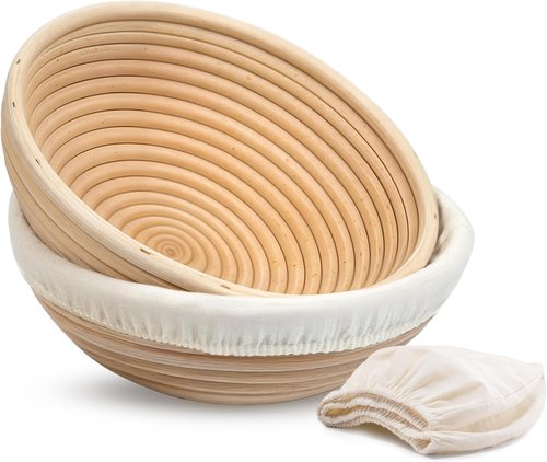 Kook Banneton Bread Proofing Baskets - Artisan Sourdough Making Set of 2 | 9-Inch Handwoven Rattan with Cloth Liners