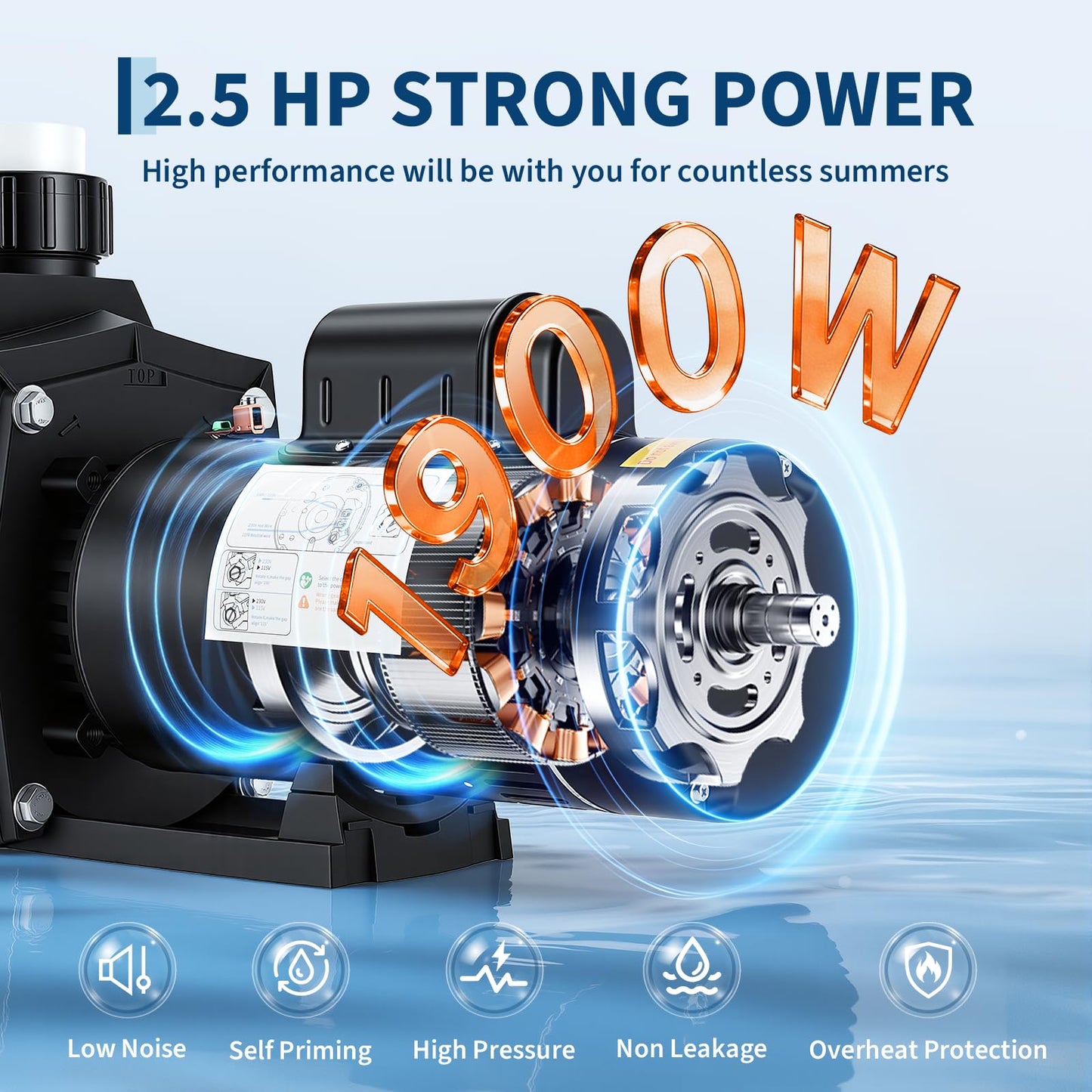 Garvee Pool Pump Above Ground/Inground, 2.5 HP Self Priming Swimming Pool Pump, 115V/230V Dual Voltage Single Speed Pumps with Strainer Basket, 100 GPM Heavy-Duty Pump for Swimming Pools Spas Hot Tub