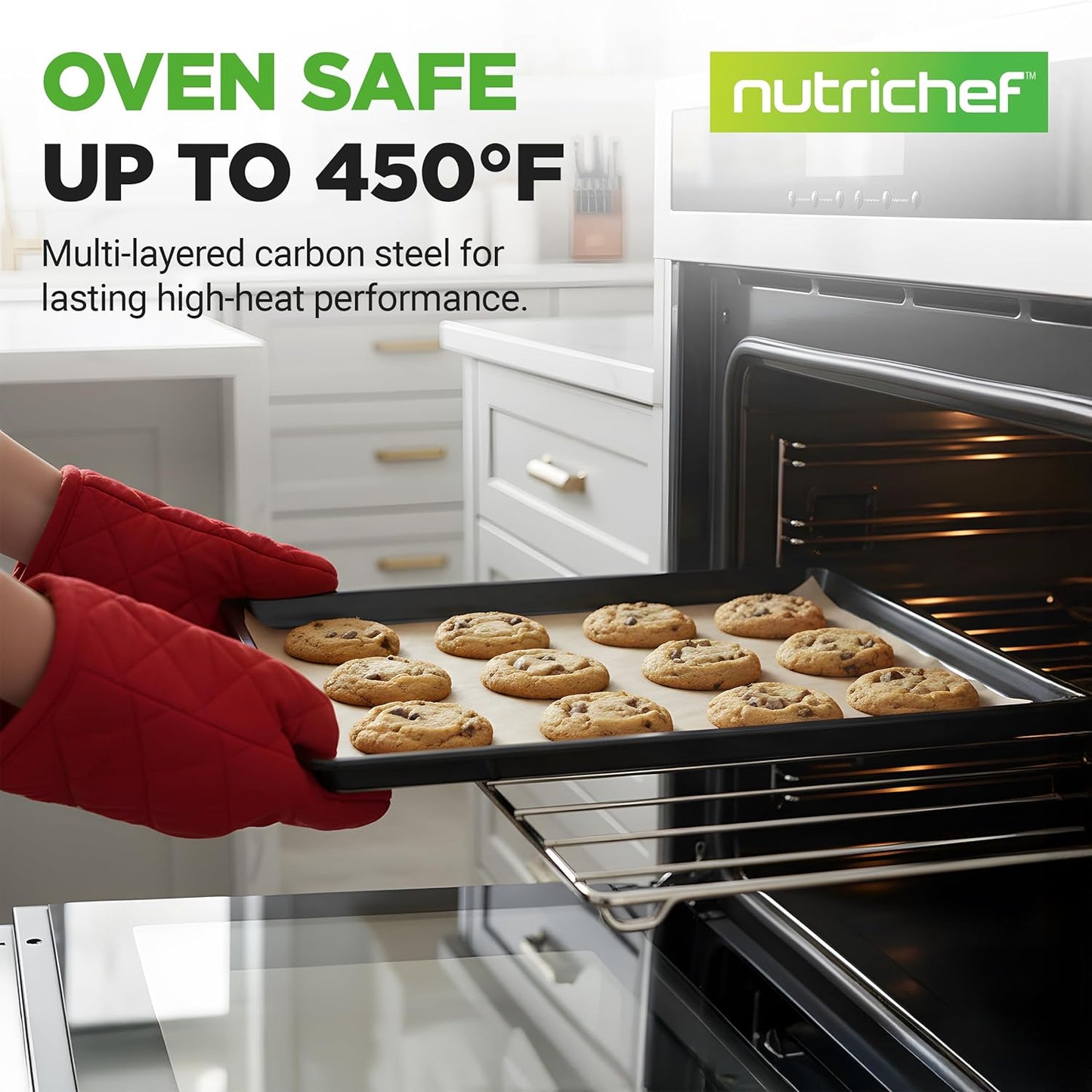 NutriChef Nonstick XL Cookie Sheet - Extra Large 22" x 16" Baking Pan for Cookies, Cakes & Pastries - Black