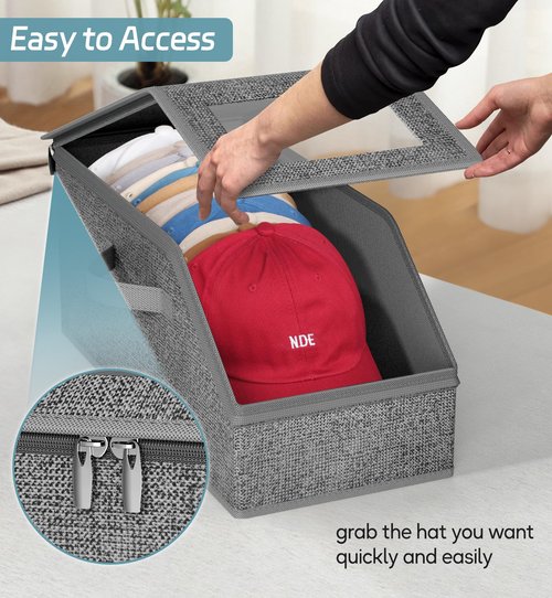 AOODA 2 PCS Stackable Hat Storage for Baseball Caps, Holds up to 24 Caps Cap Organizer for Closet, Sturdy Hat Boxes for Men with Cardboard, Slate Grey