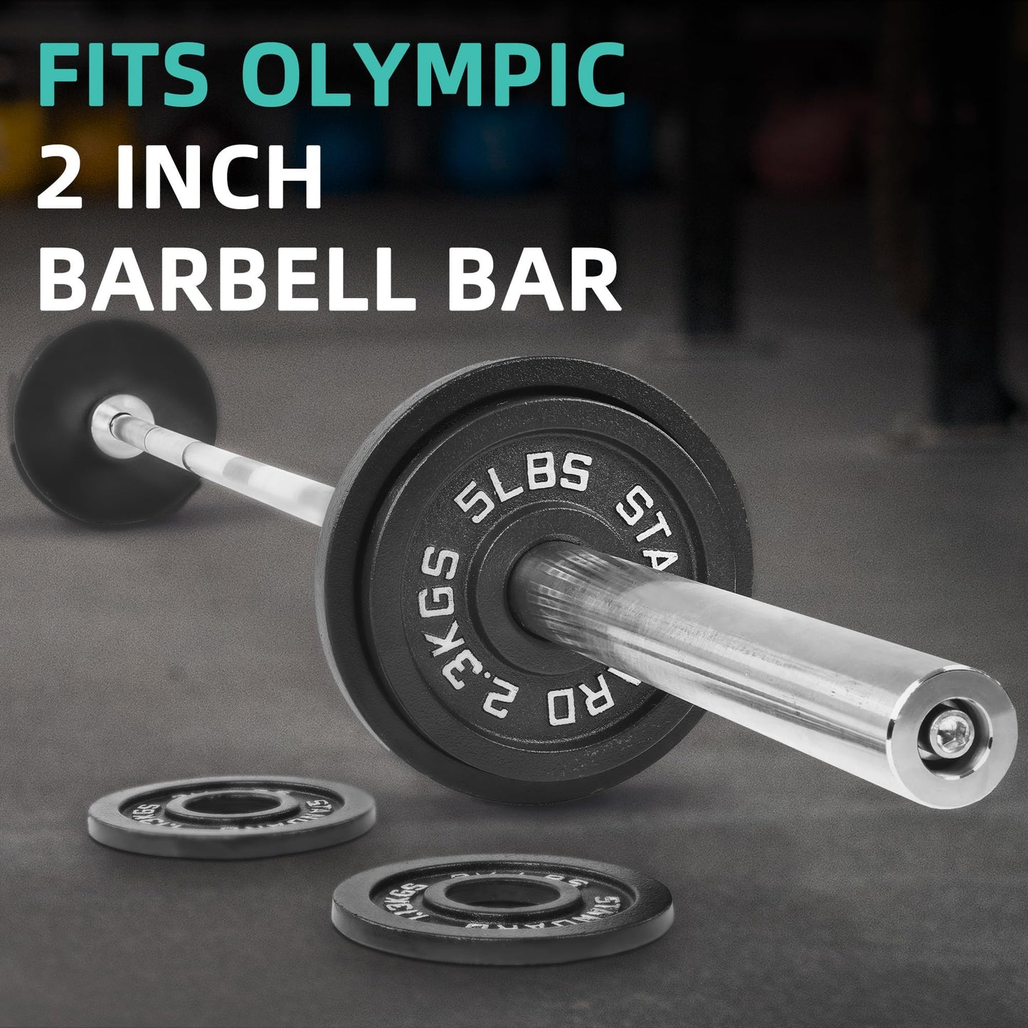 Fitvids 2 Inch Olympic Barbell Weight Plates and Bar Set, 5 FT Barbell Bar and 95 LB(2.5-25 LB) Barbell Weight Set for Home Gym Strength Training, Deep Grip Edge