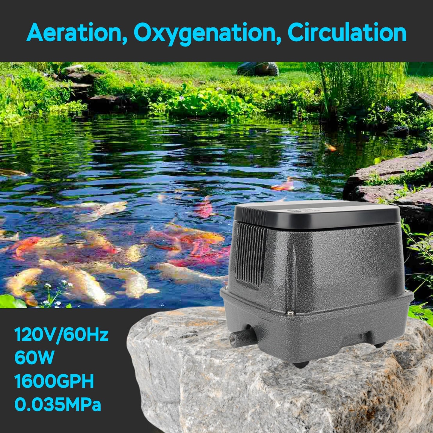 AquaMiracle Linear Air Pump, 1600GPH Pond Bubbler Septic Air Pump, Energy-Efficient Pond Aerator for Outdoor Ponds, Aquariums, Hydroponics, Waste Treatment