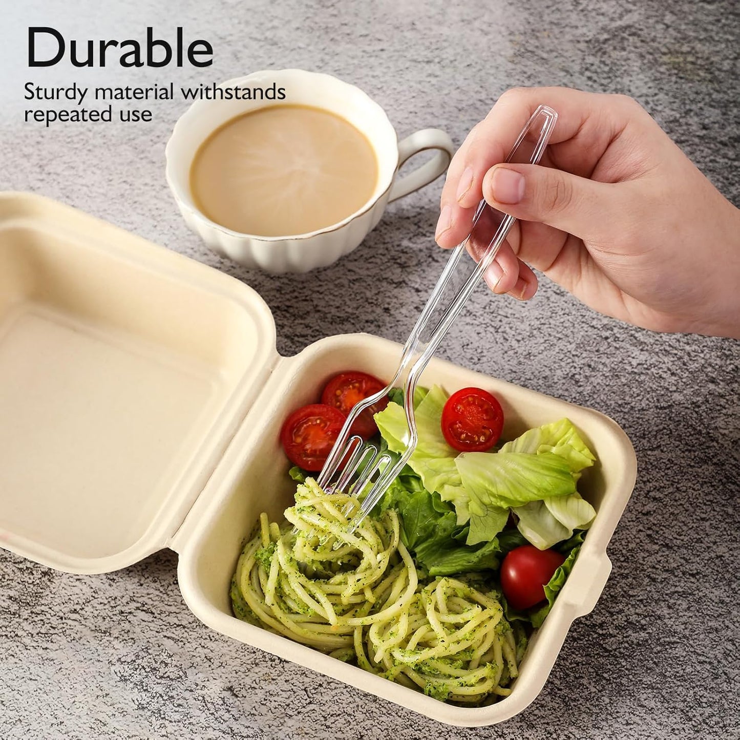 Regine Switzerland Clear Heavy Duty Plastic Forks - 300 Count Elegant Disposable Cutlery Set