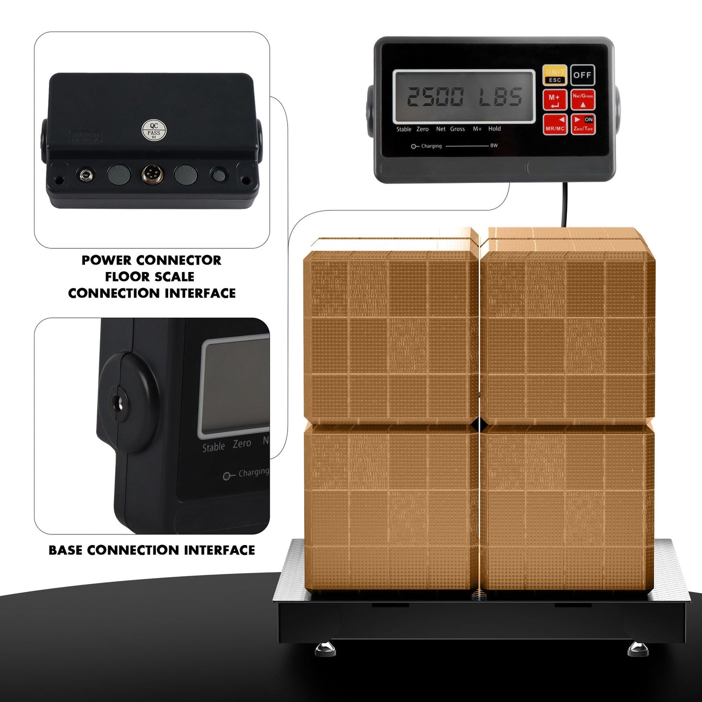 Industrial Floor Scale 24x24 Inch - 2200lb x 1lb, Heavy Duty Platform Weighing Scale with Digital Display