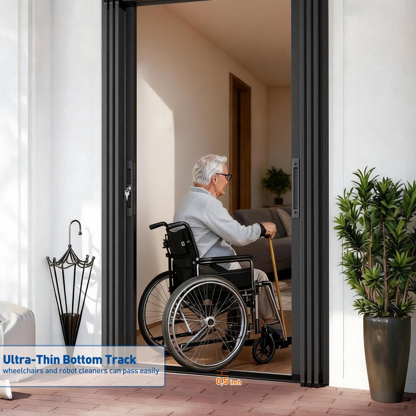 MAGZO Custom Aluminum Retractable Screen Door Middle Opening, Upgraded Heavy Duty Aluminum Frame & Sturdy Mesh with Security Lock, Easy Assemble