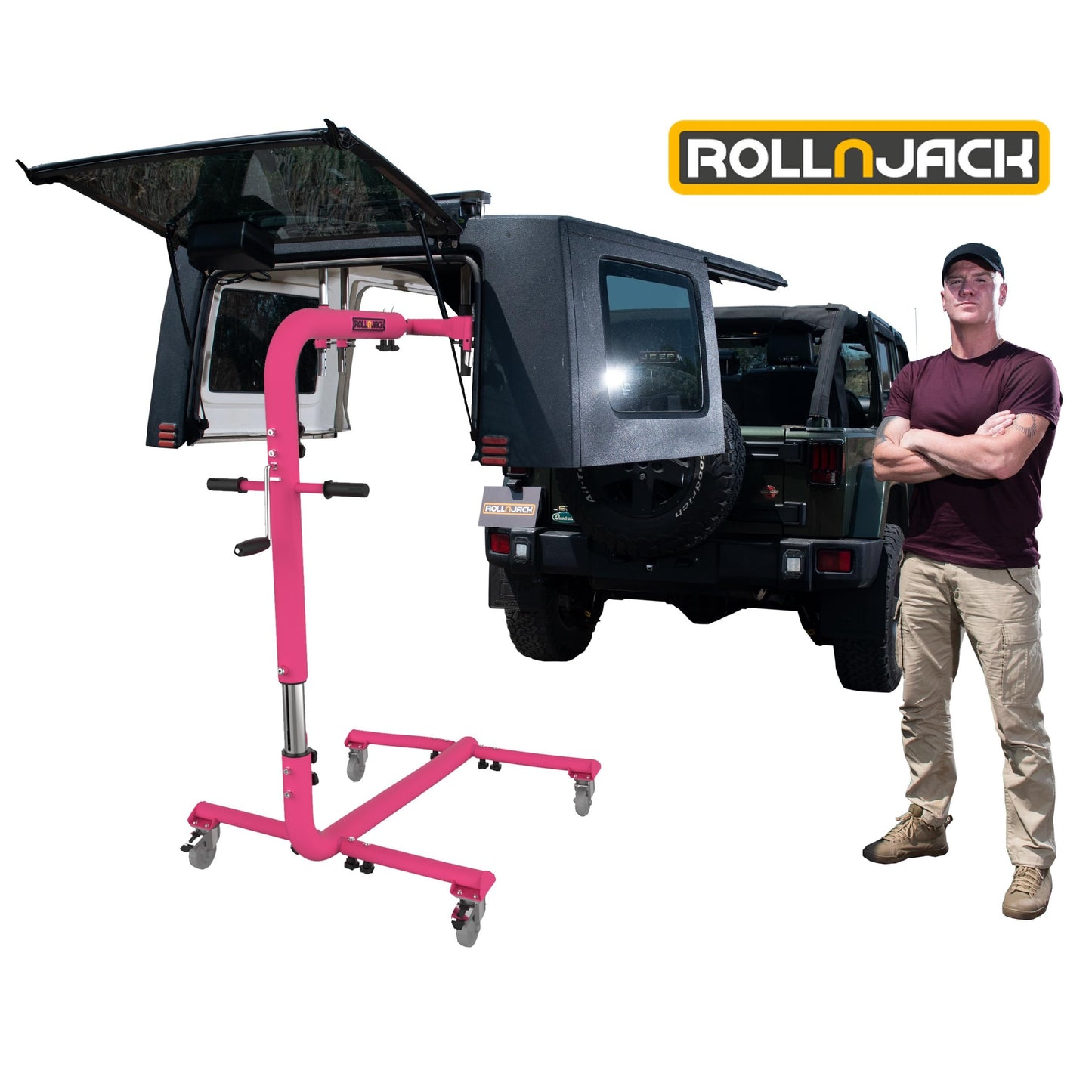Hard Top Remover Lift for Jeep Wranglers: 1997-to-Present JK JKU JL JLU TJ CJ, 2&4 Door Lifted Jeeps, 4 Door Bronco. Easy Assembly. One Person System. Hardtop Removal/Installation in Minutes. Patented