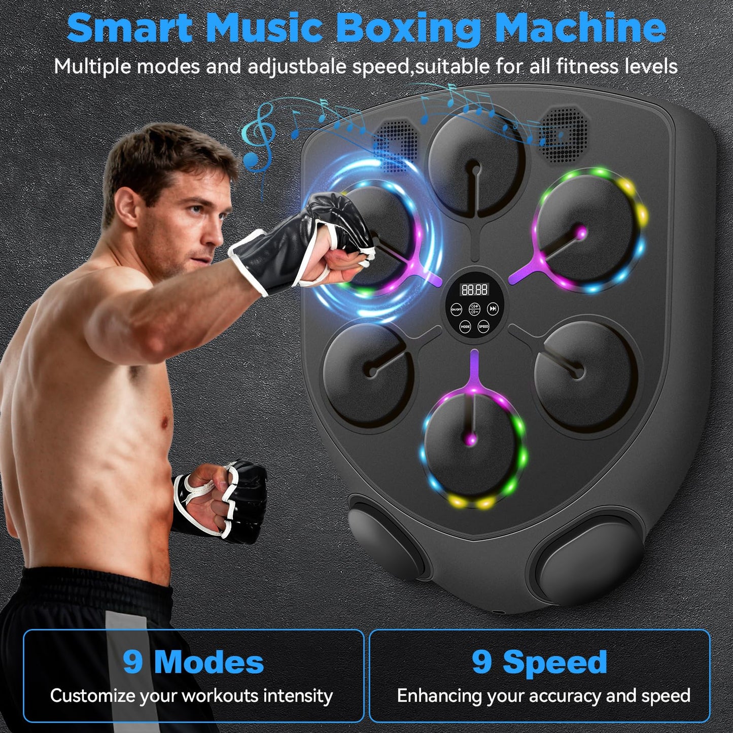 JUOIFIP 2025 Upgraded Version Music Boxing Machine,Smart Boxing Machine for Adults with Gloves,9 Modes & 9 Speeds Wall Mounted Music Punching Machine for Home Gym Office Workout