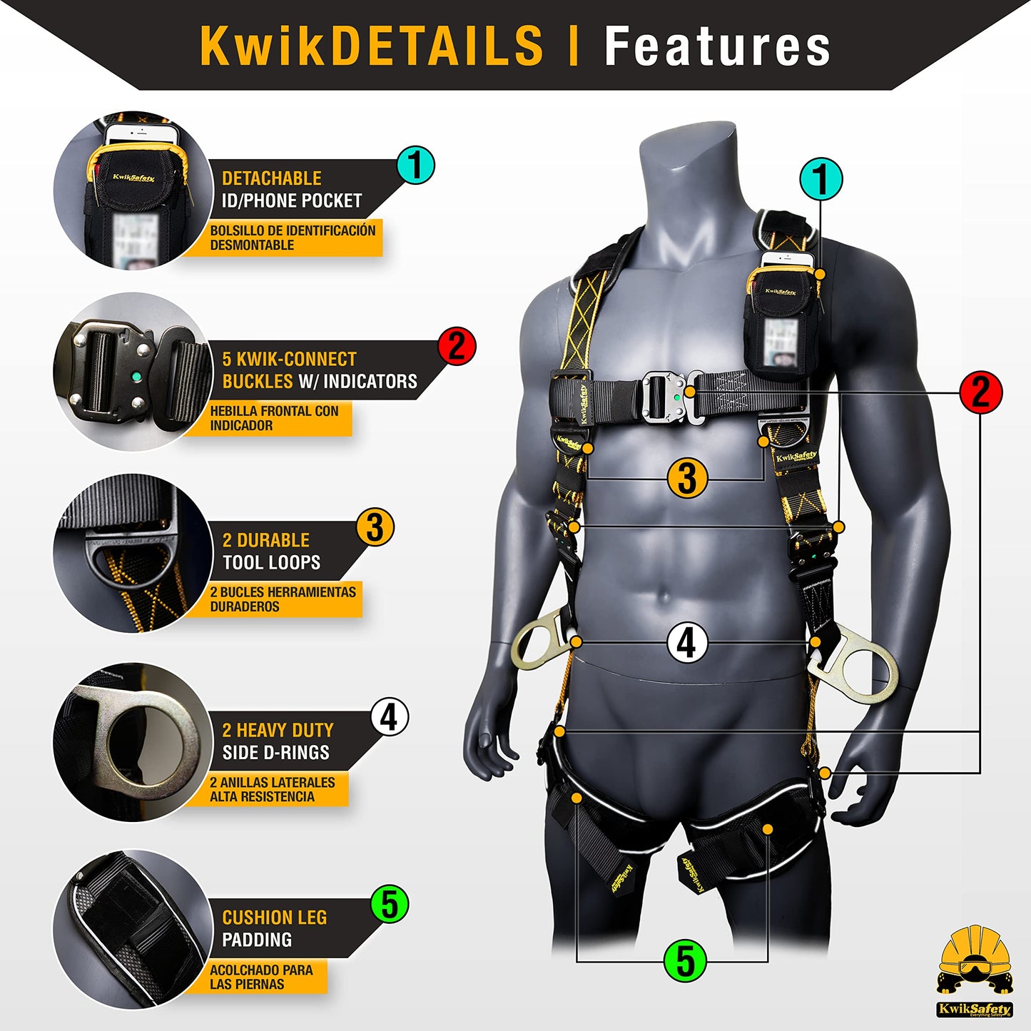 KwikSafety THUNDER DiamondBACK Safety Harness + RATTLER 6ft Safety Lanyard