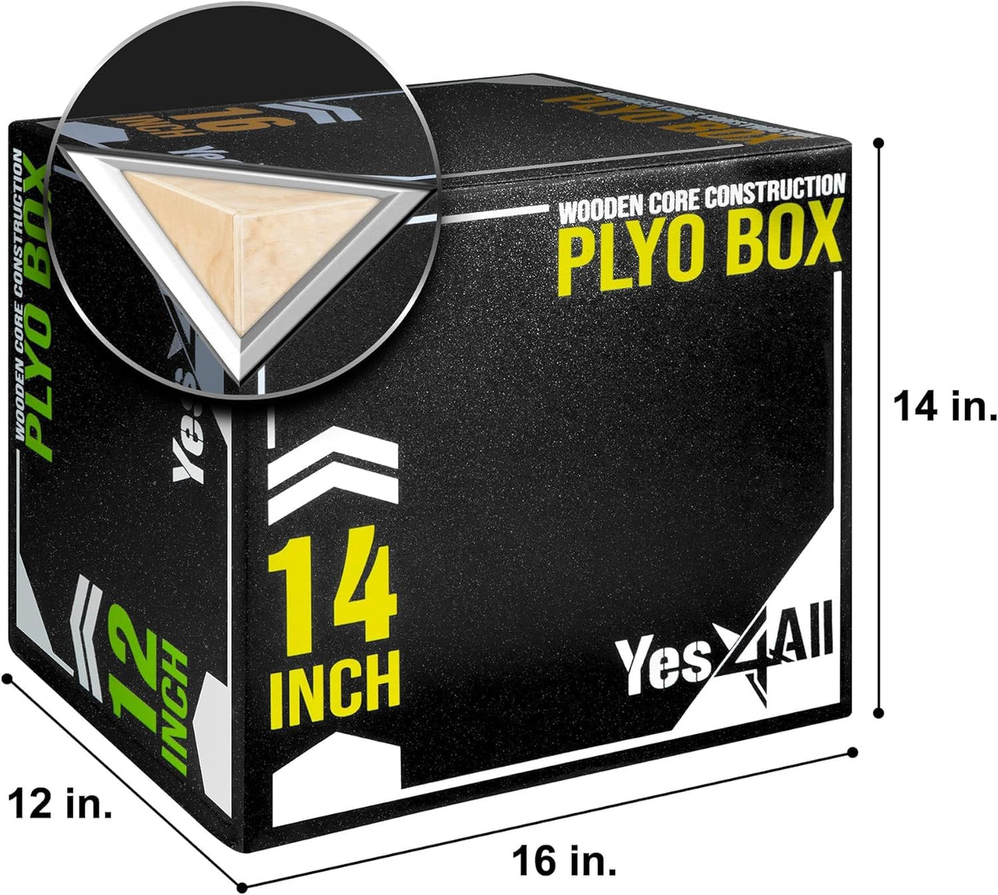 Yes4All 3-in-1 Soft-Padded Plyo Box with Wooden Core, Non-Slip Multi-Use Cushioned Plyometric Jump Box with Vinyl Cover for Jumping, Conditioning, Strength Training, Black