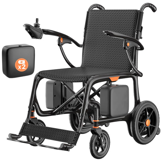 28lbs Ultralight 28 Miles Long Range 100% Carbon Fiber Travel Electric Wheelchairs for Adults, FreeWink Foldable Portable Electric Wheelchairs with 2 Lithium Batteries for All Terrain Airline Approved