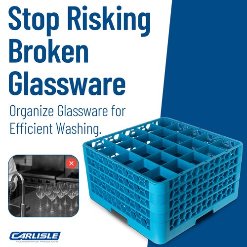 Carlisle FoodService Products RG25-414 OptiClean 25 Compartment Glass Rack with 4 Extenders, 10.3", Polypropylene, Blue