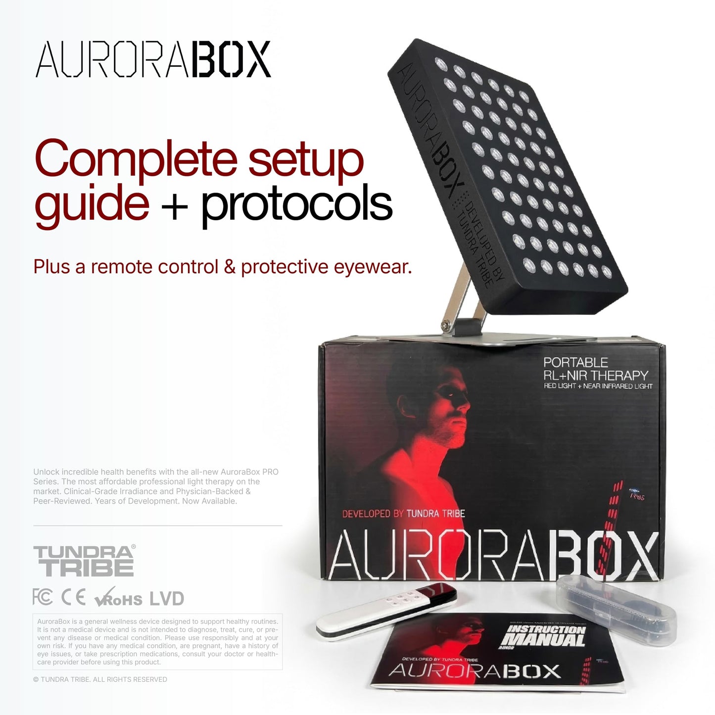 AuroraBox 60 Pro, Clinician-Backed 5 Wavelength Red Light & Near Infrared Light Therapy Panel | FCC/CE/RoHS Tested | 630 660 810 830 850nm | by Tundra Tribe (Jet Black, 60 PRO)