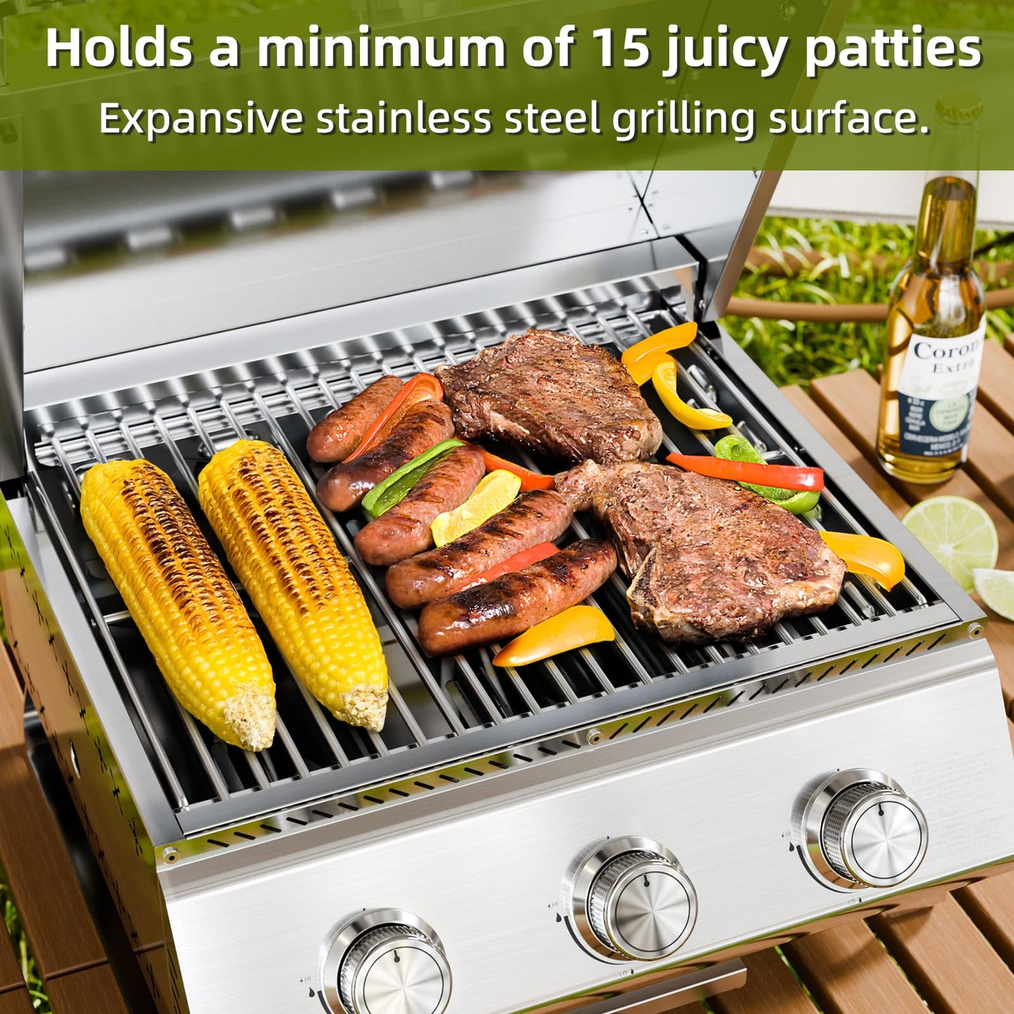 Electactic 3-Burner 24,000 BTU Portable Flat Top Propane Gas Grill, Heavy-Duty Stainless Steel 2-in-1 Tabletop Grill and Griddle Combo for Commercial BBQ, Outdoor Cooking, Camping,Tailgates & Backyard