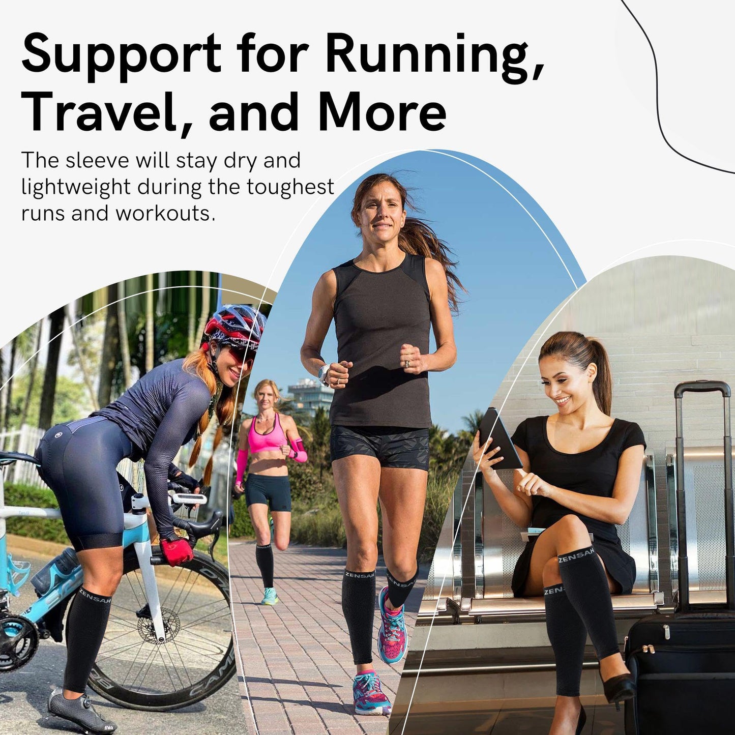 Zensah Running Leg Compression Sleeves - Shin Splint, Calf Compression Sleeve Men and Women (White, Small/Medium)