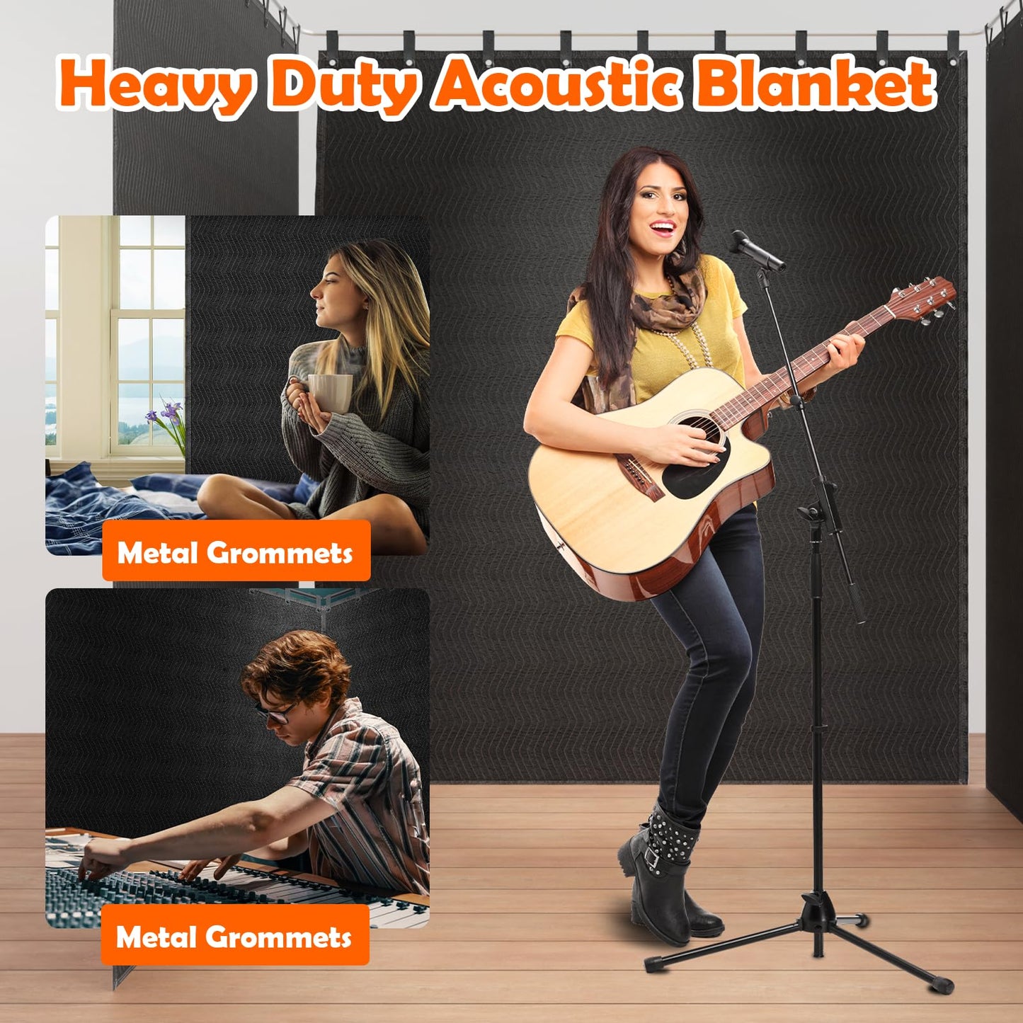 Soundproof Blanket for Door 96" x 80", 4 PCS Heavy Duty Sound Dampening Curtains, Noise Cancelling Studio Acoustic Blanket, Light Blocker, Moving with Grommets for Home, Window, Furniture, Black