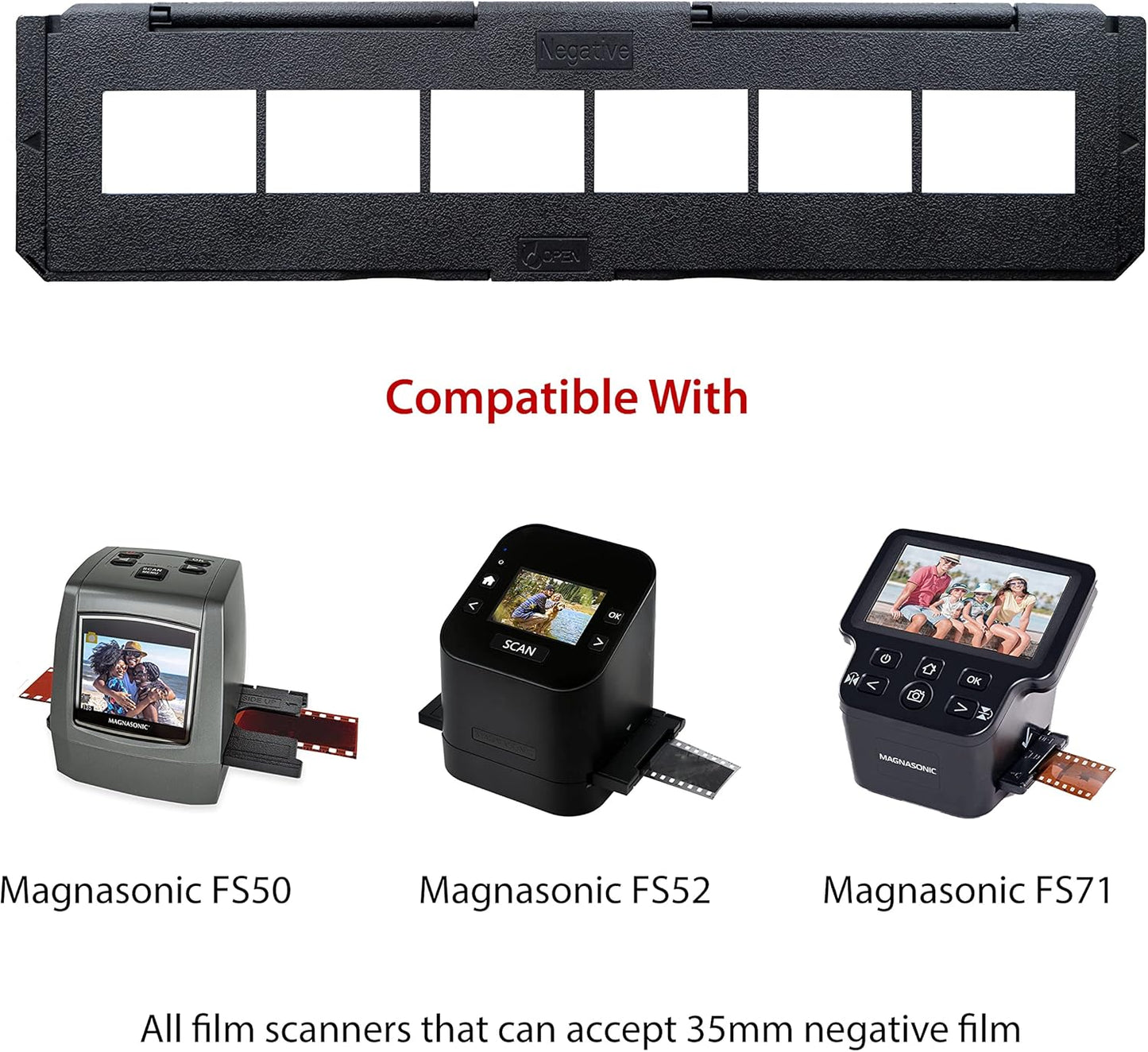 Magnasonic 35mm 6 Set 3 (NT01) Long Tray Negative Film Holder for Compatible Film Scanners, Holds Negative Frames