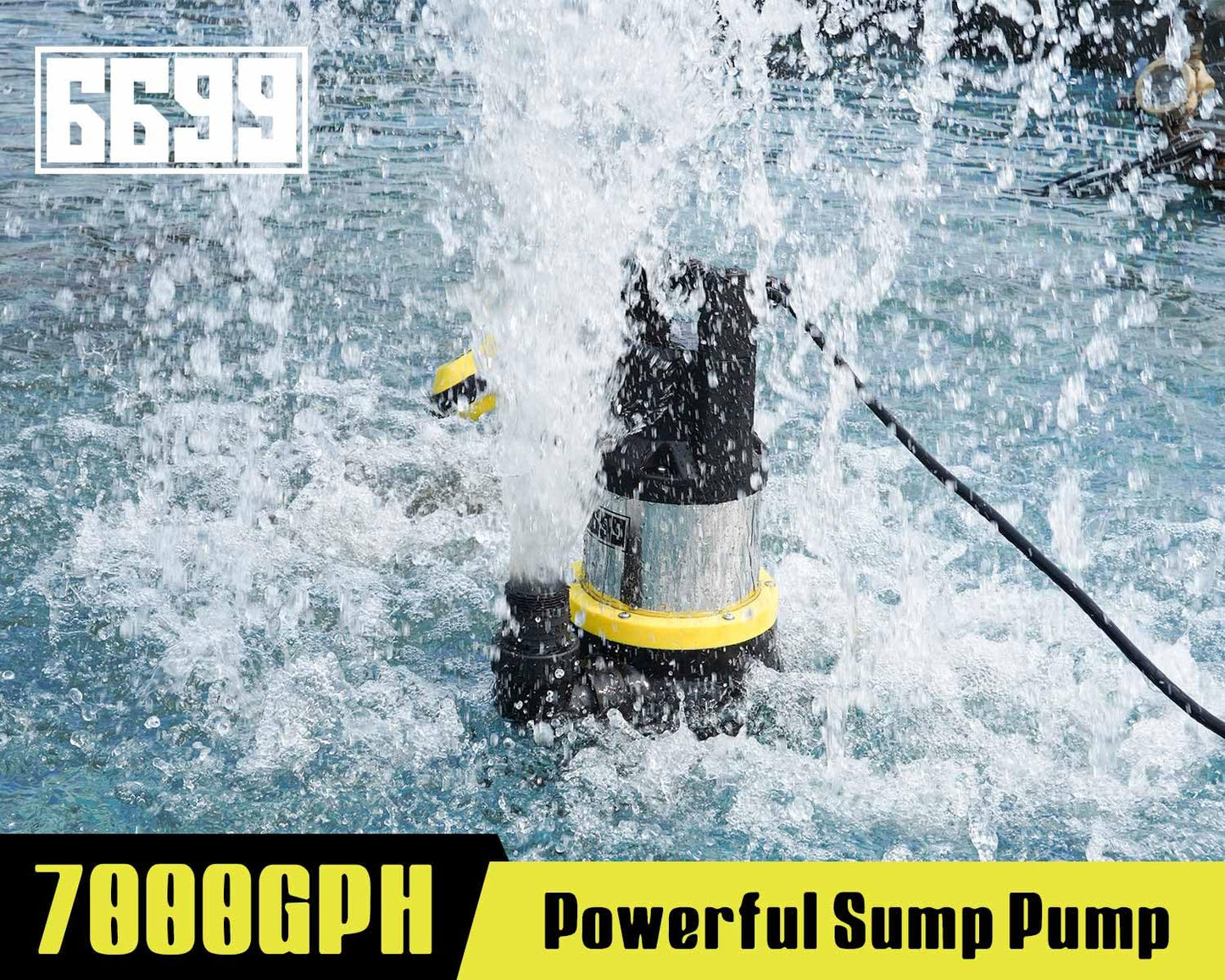 6699 Sump Pump Submersible and 1-1/2” ID x 50FT Pool Hose Kit for Flooded House Sump Pit Pond Remove Water