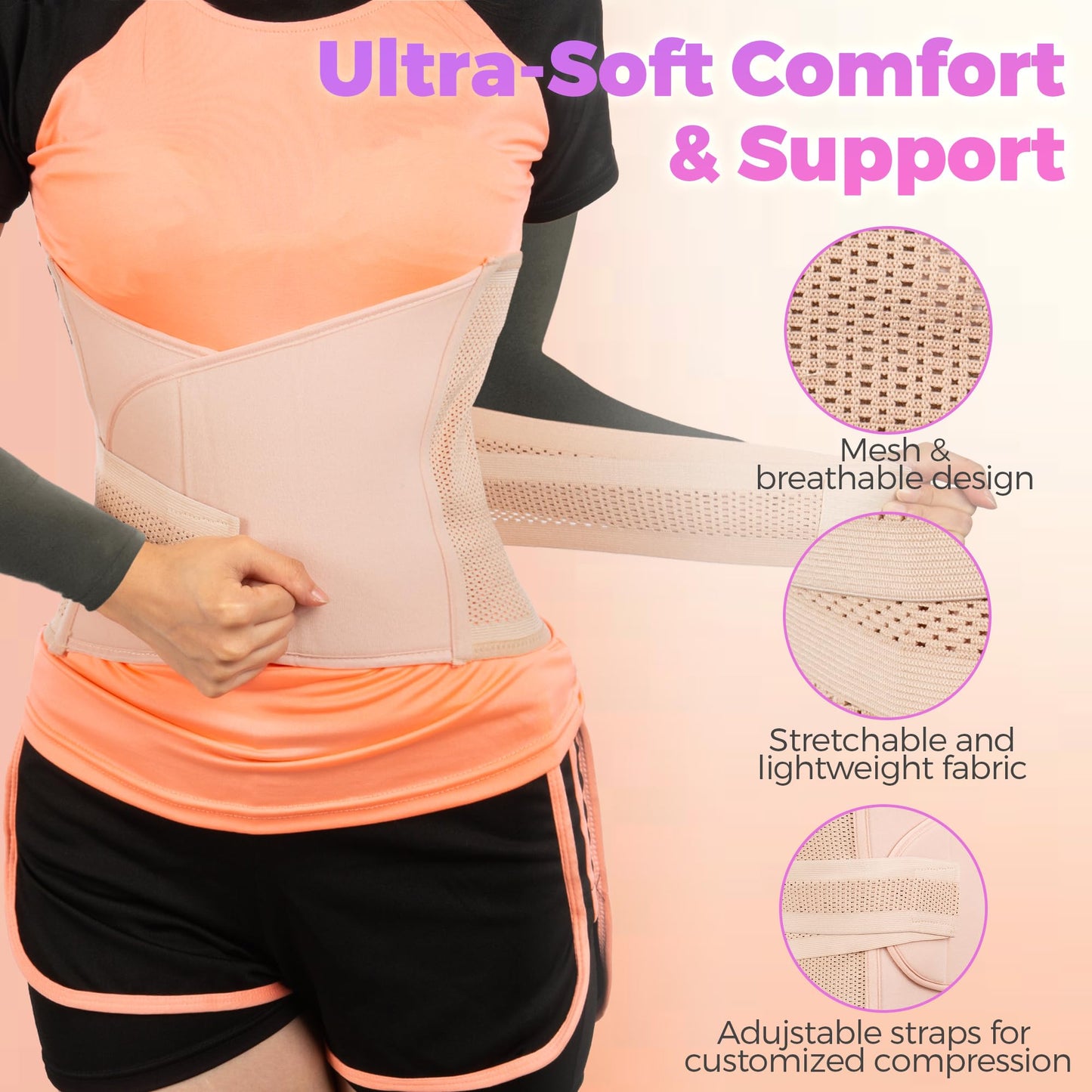 Shrink Smart Postpartum Belt - Belly Support Recovery Wrap, Postpartum Belly Band Girdles, Body & Waist Shapewear (Beige, Small/Medium)